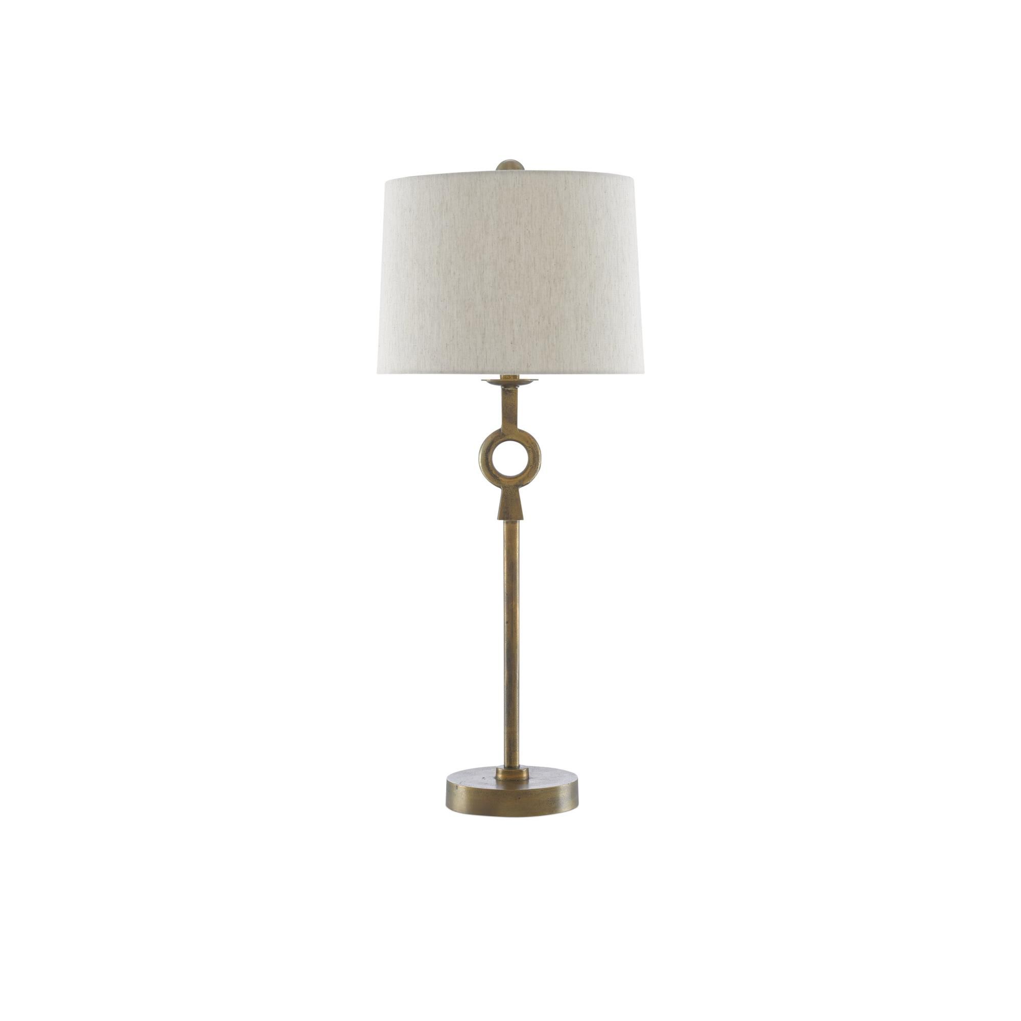 Shown in Antique Brass finish and Natural Flax shade
