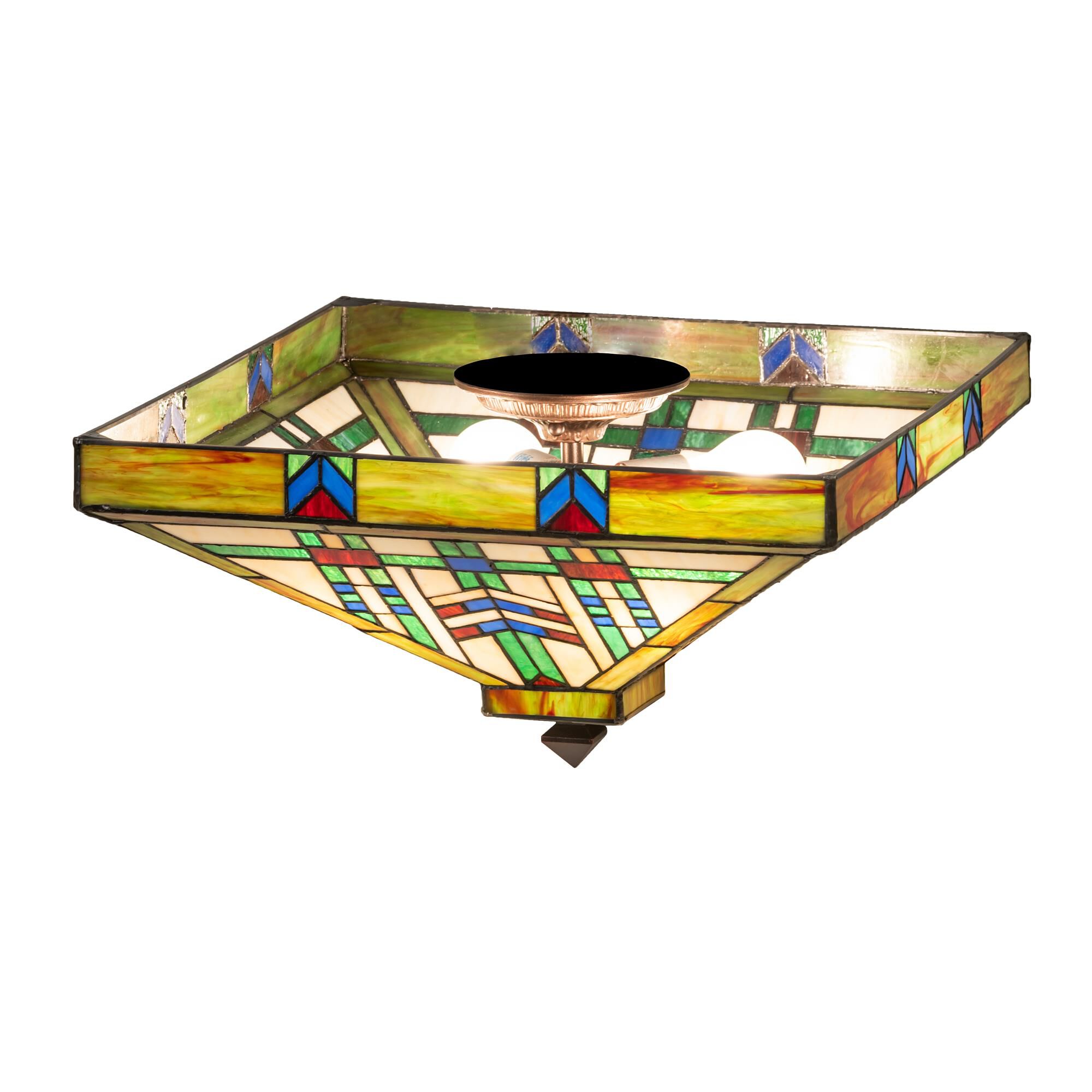 Shown in Mahogany Bronze finish and Ruby;Green;Beige glass