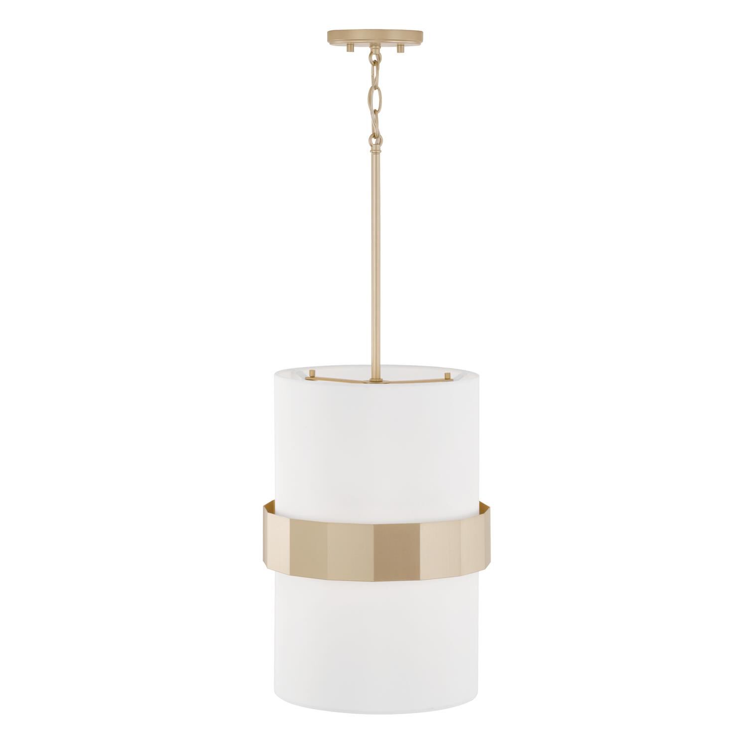 Shown in Soft Gold finish and White Fabric shade