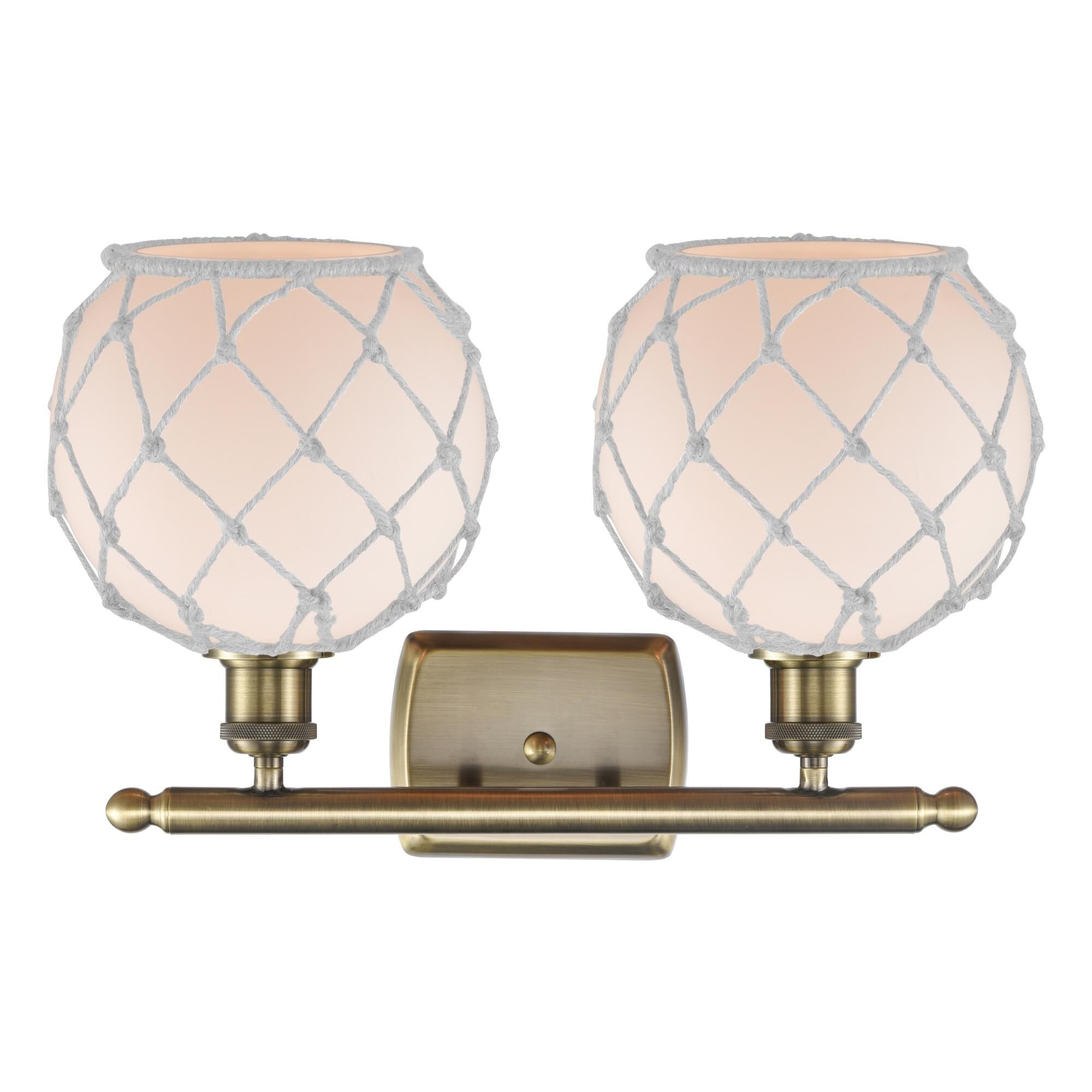 Shown in Antique Brass finish and White with White Rope glass