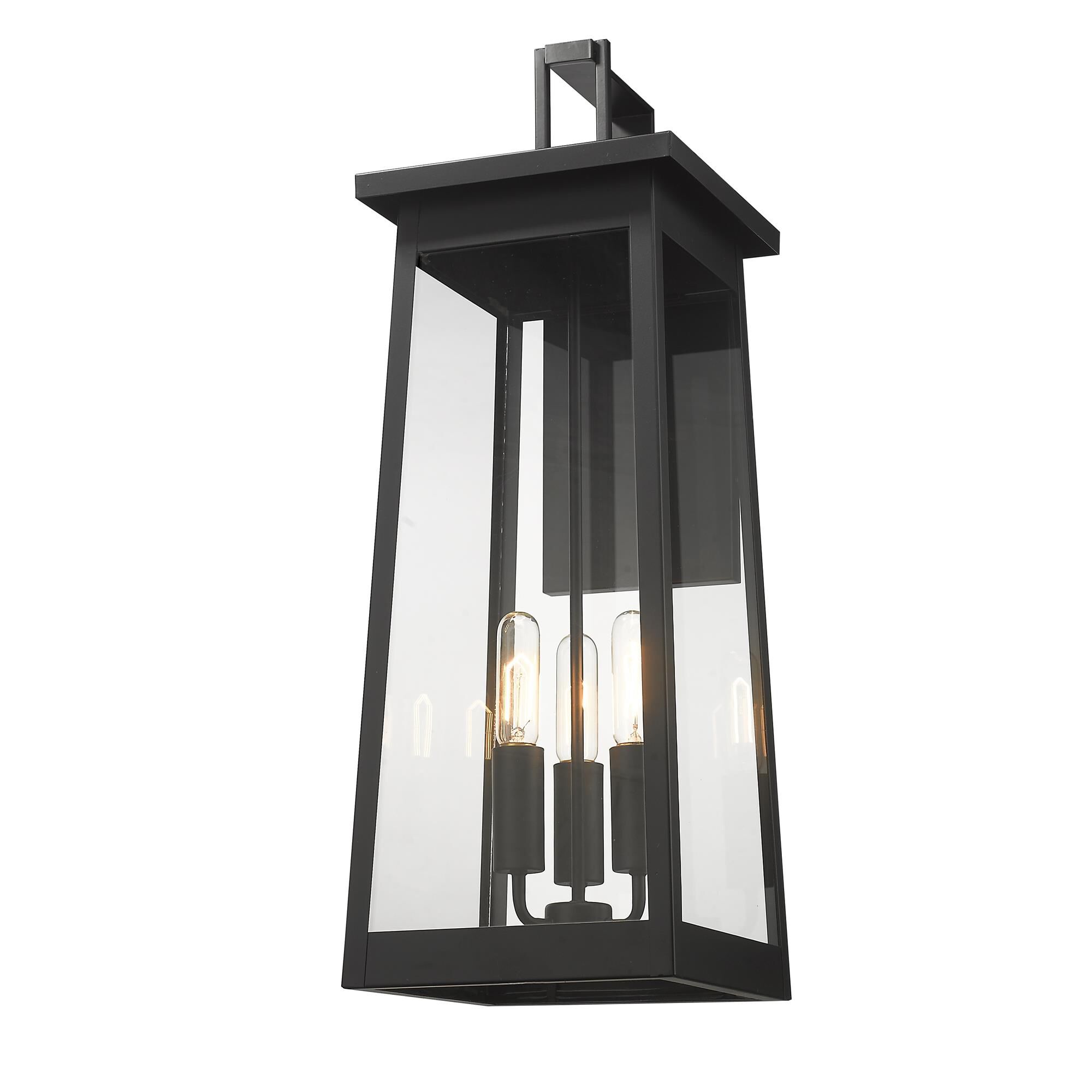 Shown in Matte Black finish and Clear glass and Clear Glass Panels shade