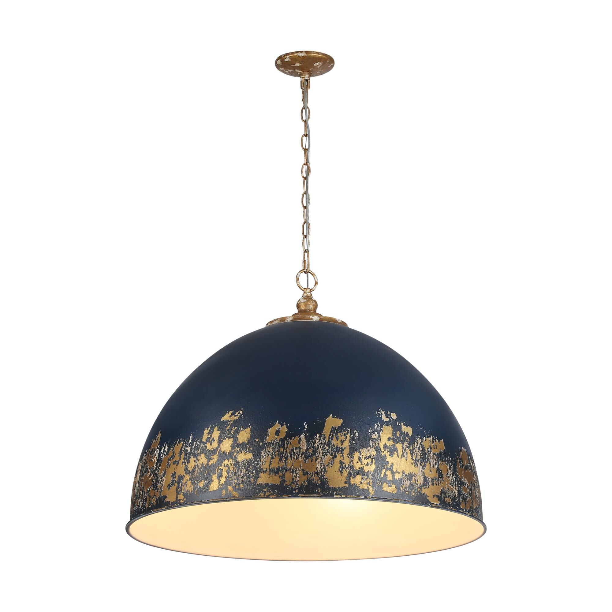 Shown in Vintage Gold finish and Antique Matte Navy shade