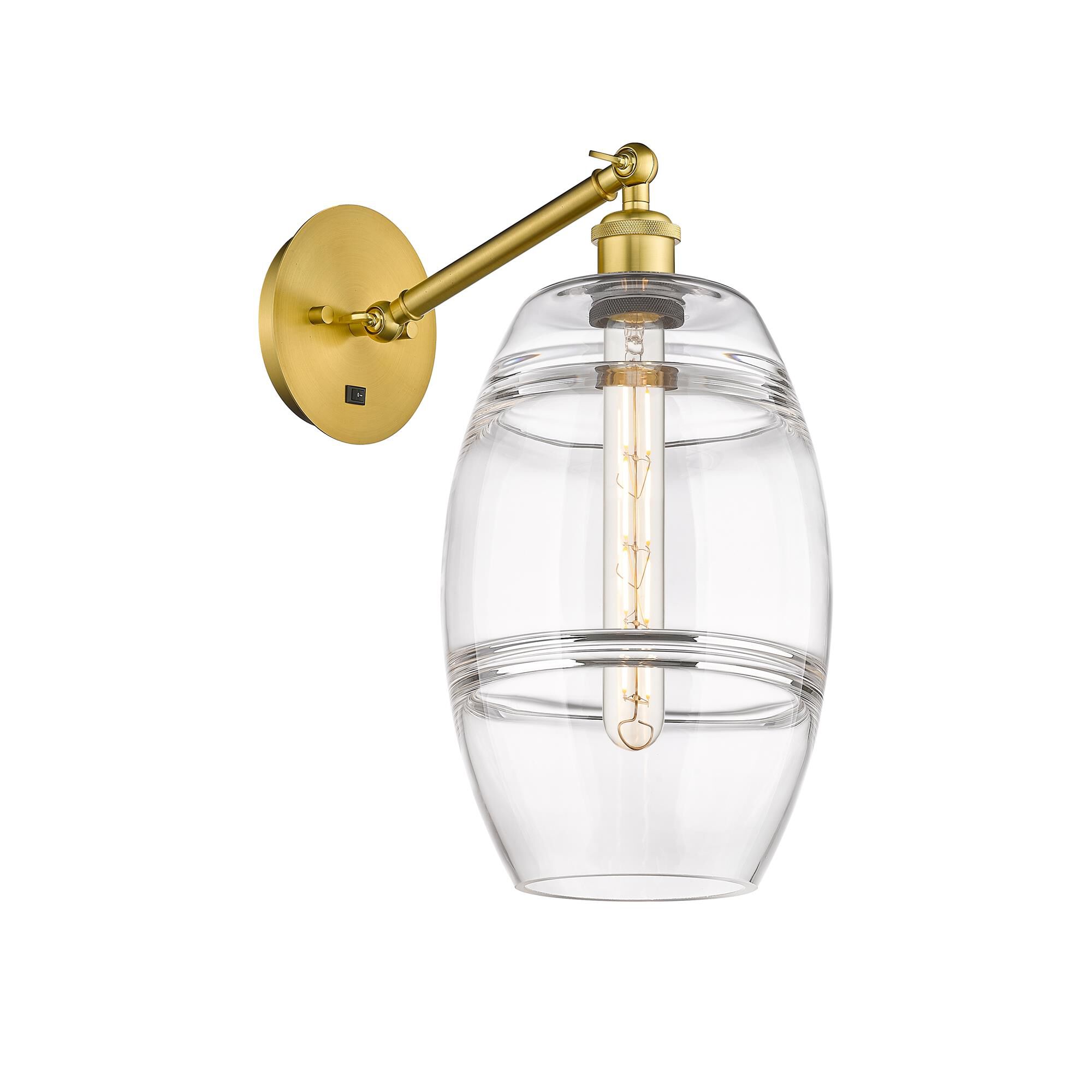 Shown in Satin Gold finish and Clear glass