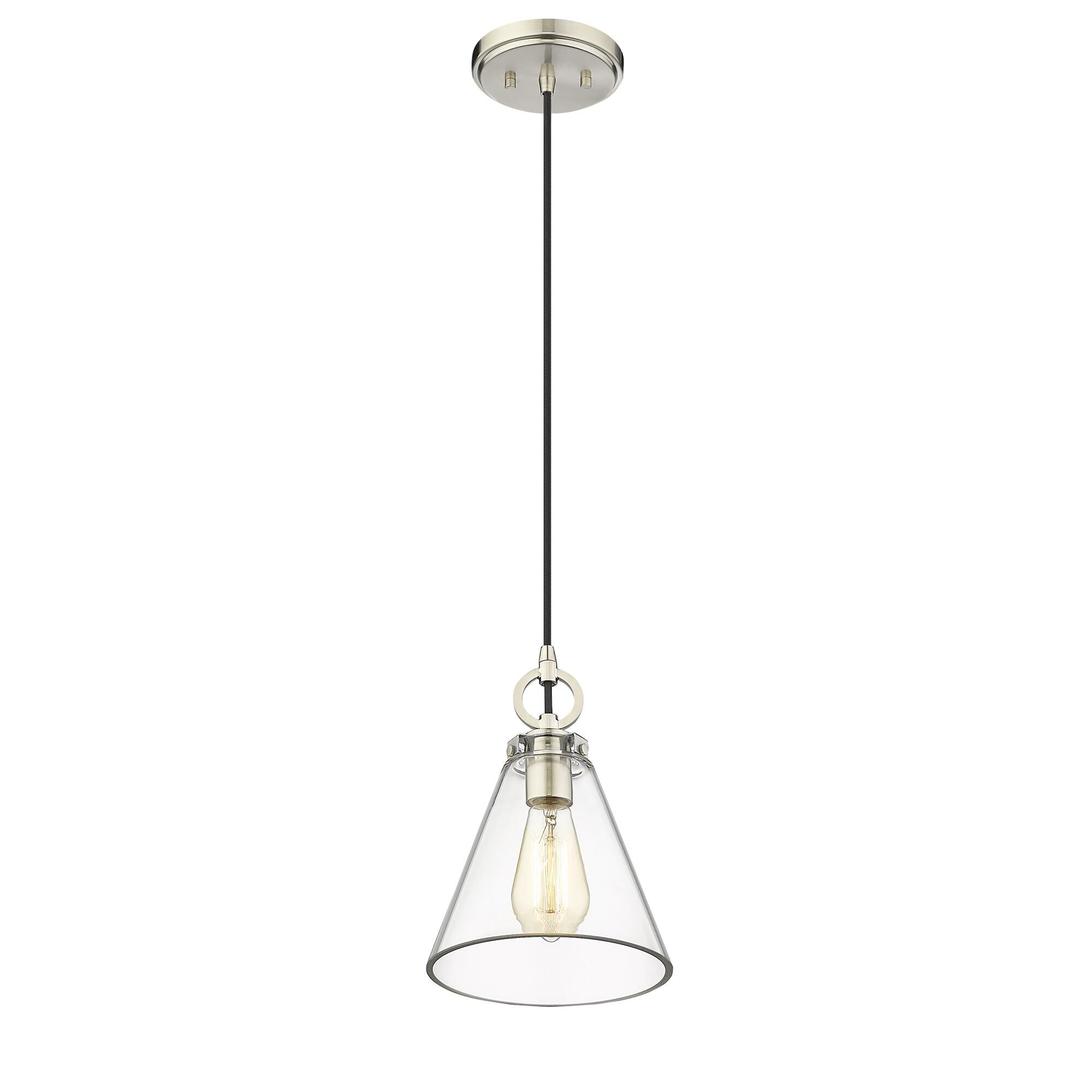 Shown in Brushed Nickel finish and Glass shade