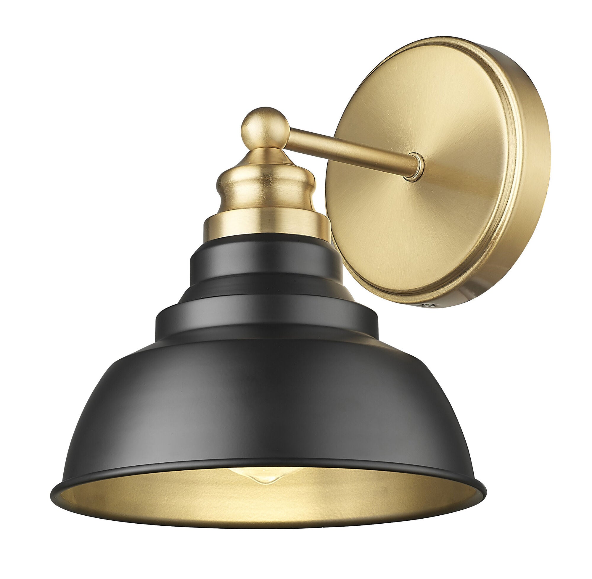 Shown in Matte Black And Brass finish and Black Metal shade