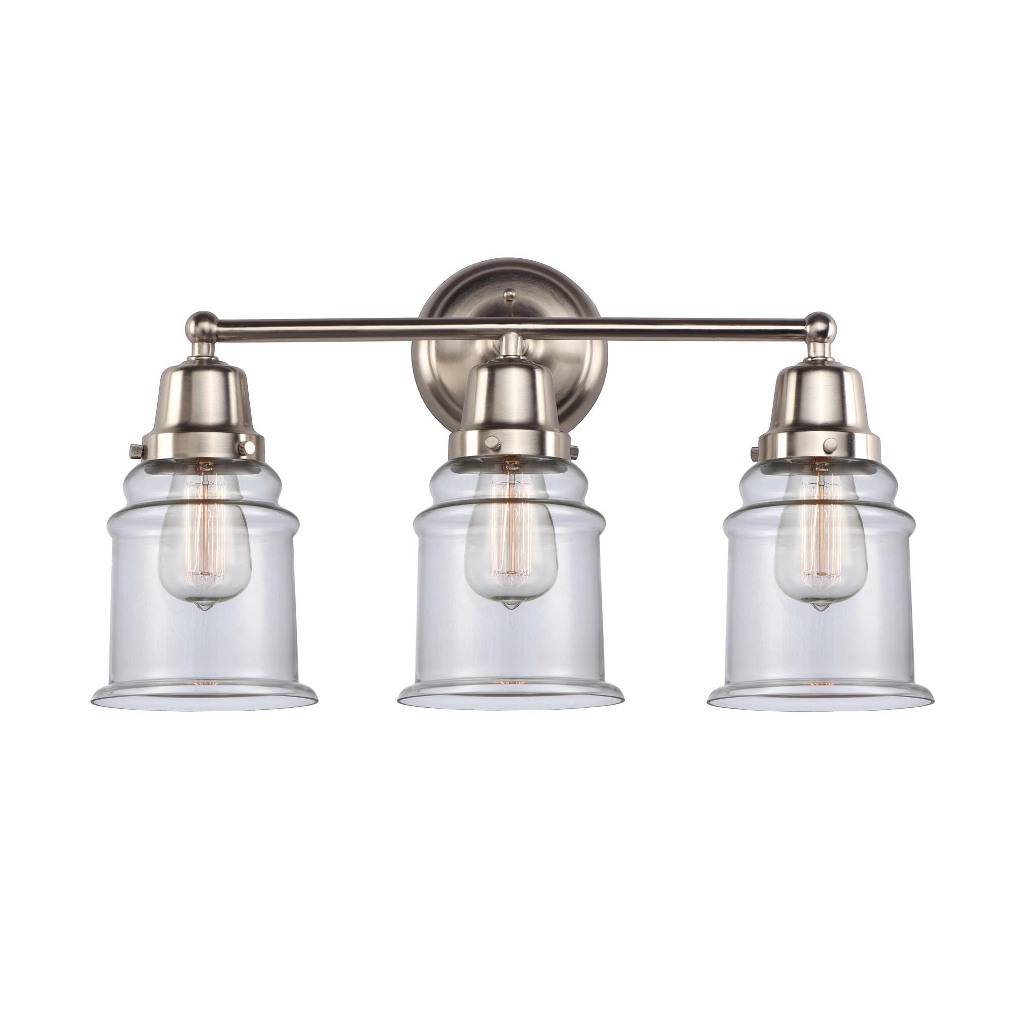 Shown in Brushed Satin Nickel finish and Clear glass