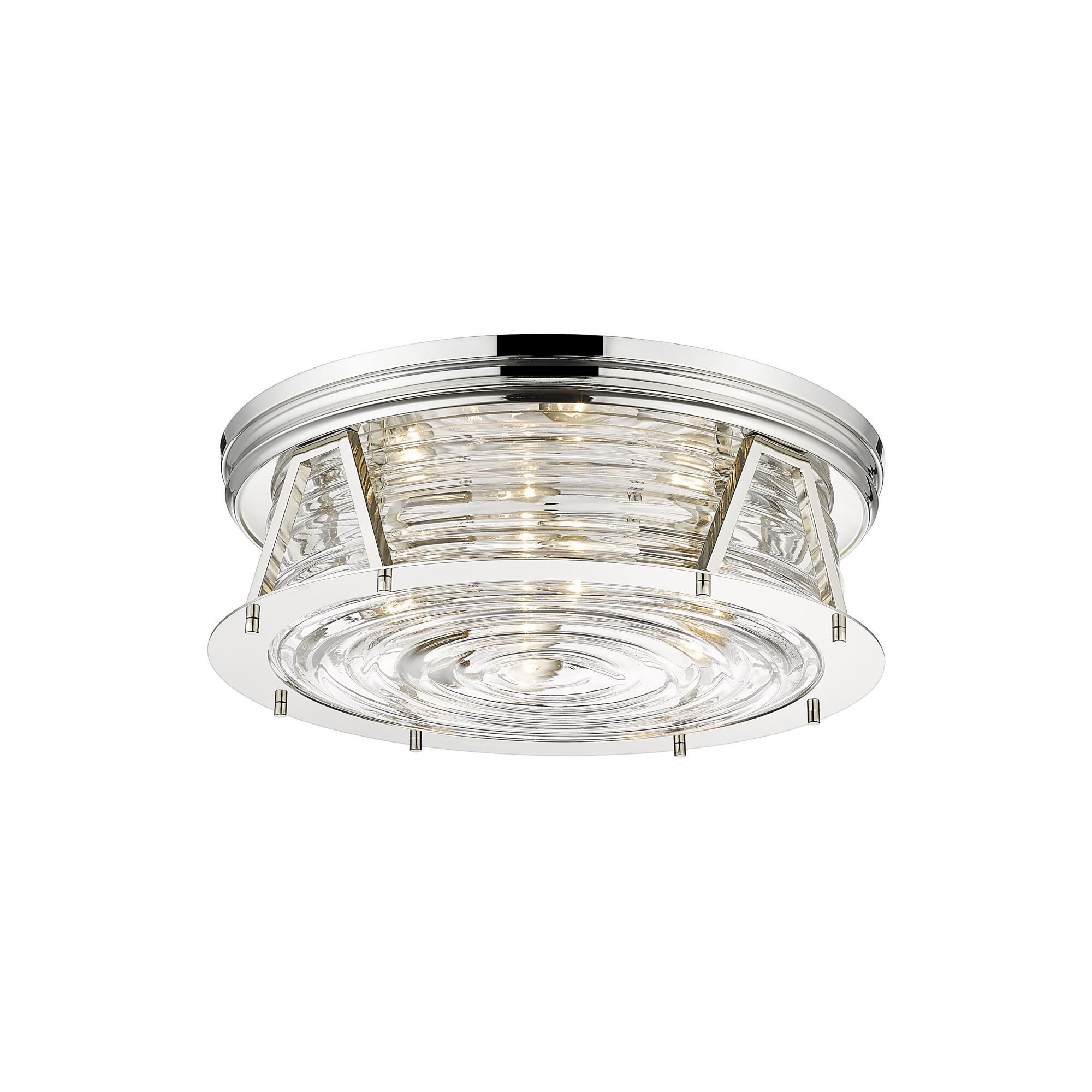 Shown in Polished Nickel finish and Glass shade