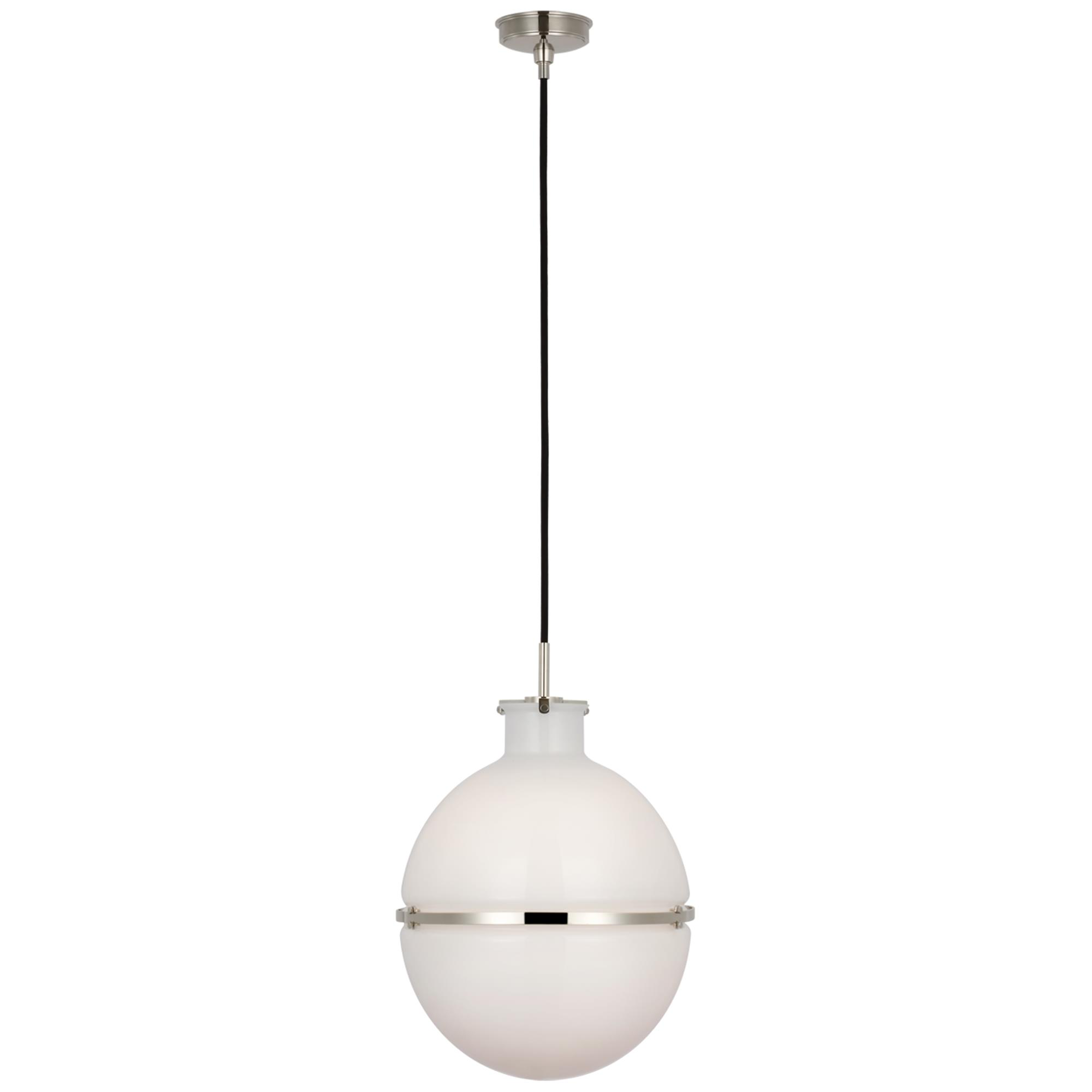 Shown in Polished Nickel finish and White glass