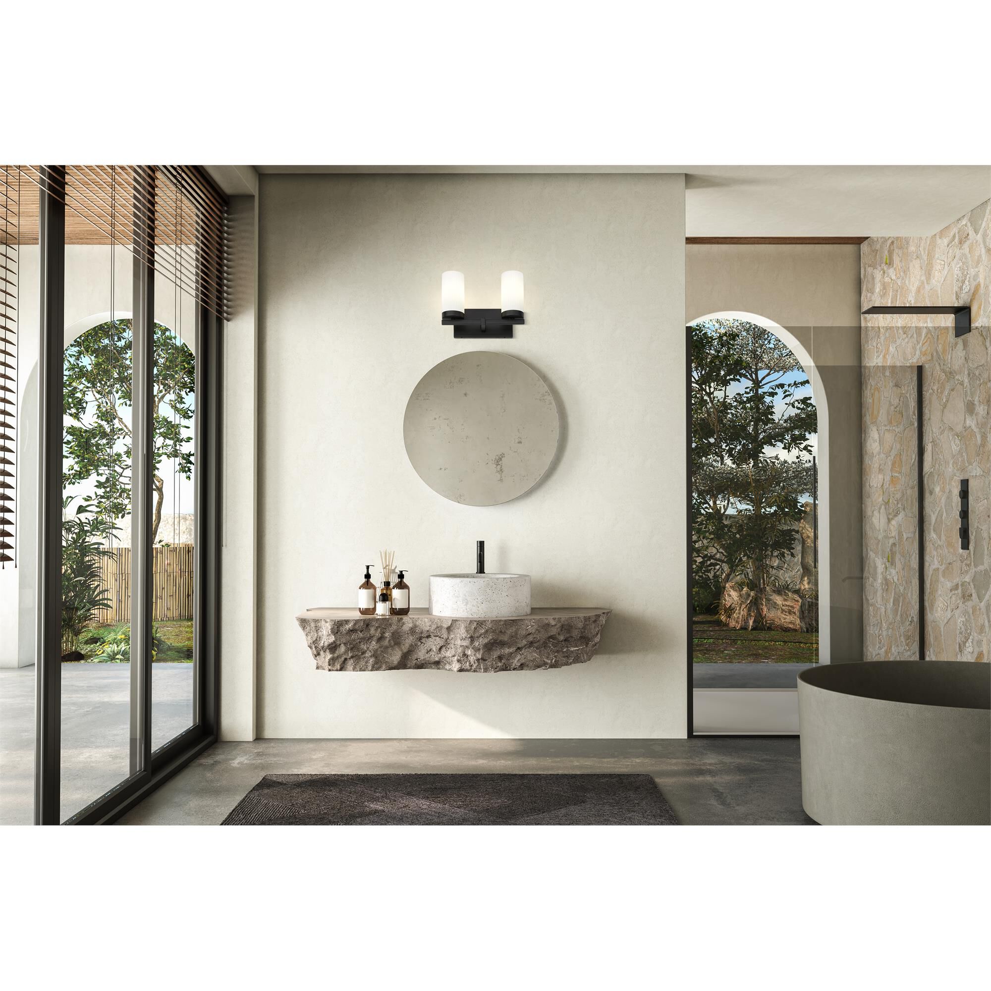 Shown in Matte Black finish and White glass and White shade