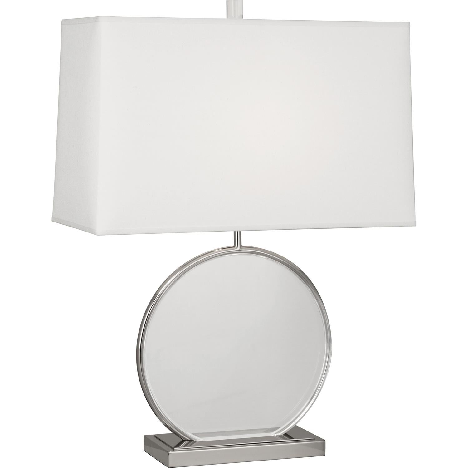 Shown in Polished Nickel  With Lucite Accents finish and Rectangular Pearl Dupoini Fabric shade