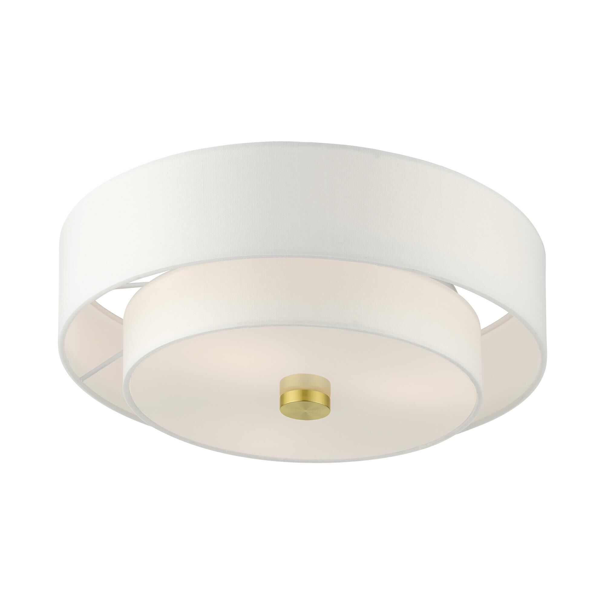 Shown in Satin Brass finish and Hand Crafted Hardback  Completely Finished With Off-White Color Fabric Outside and Inside shade