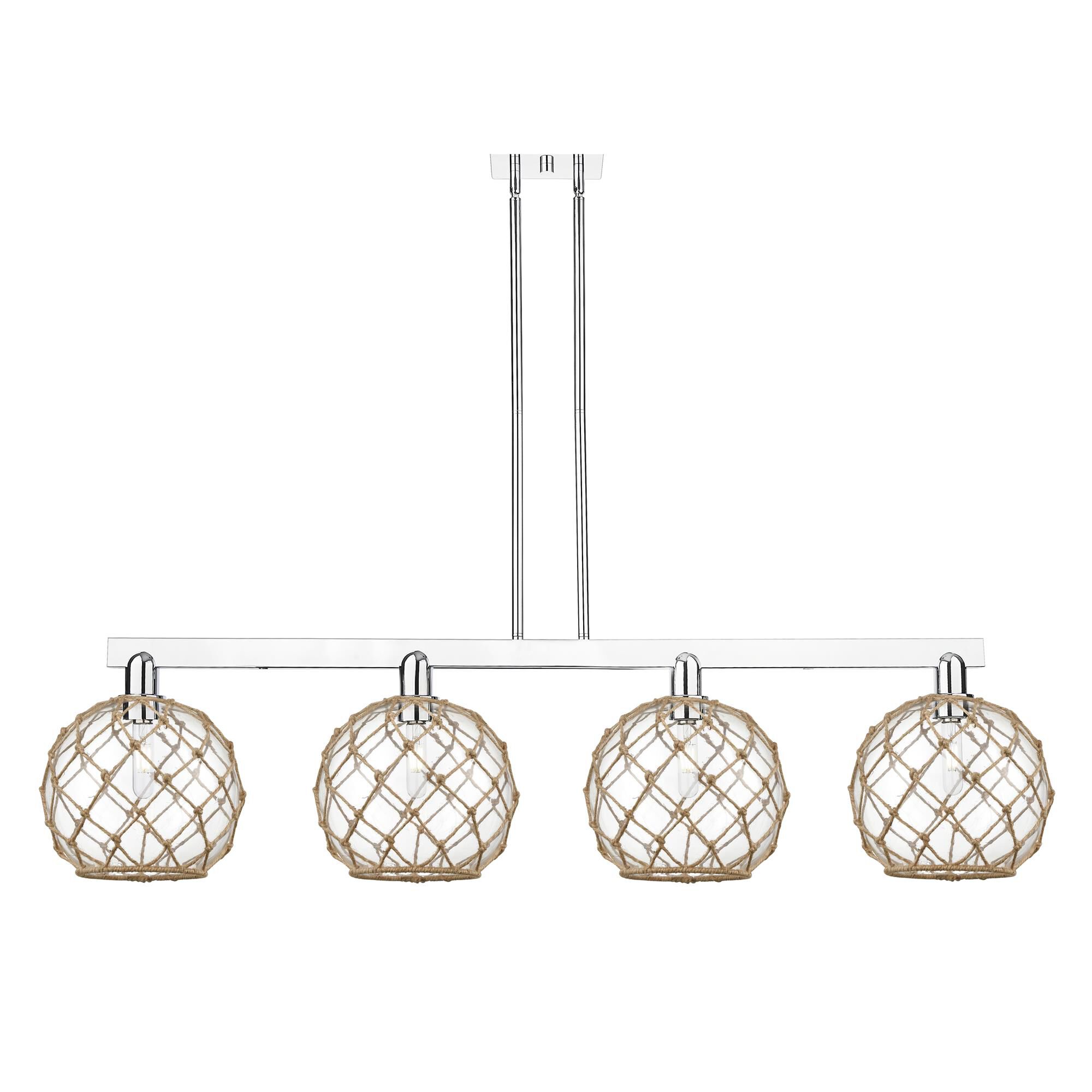 Shown in Polished Chrome finish and Clear with Brown Rope glass