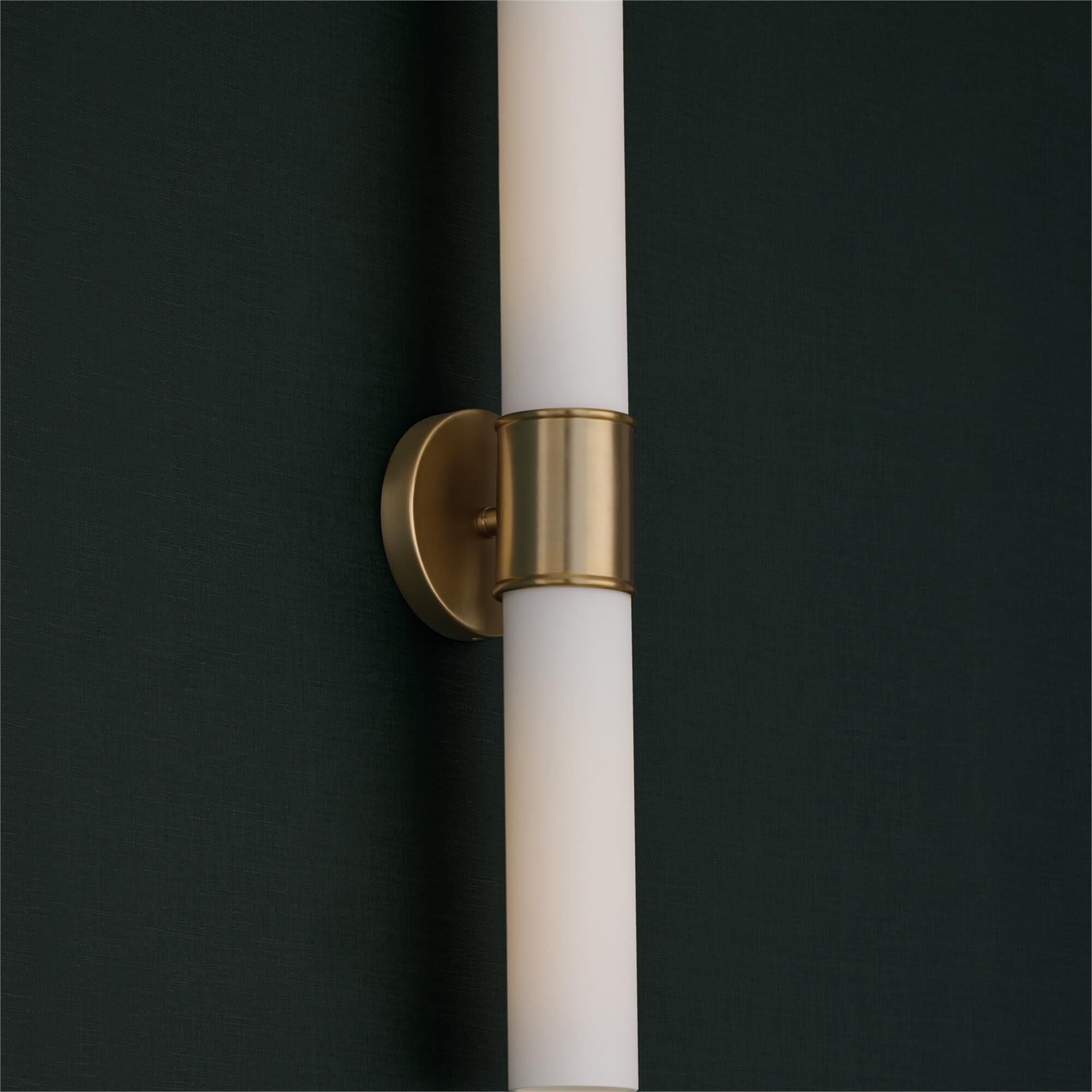 Shown in Matte Brass finish and Soft White glass
