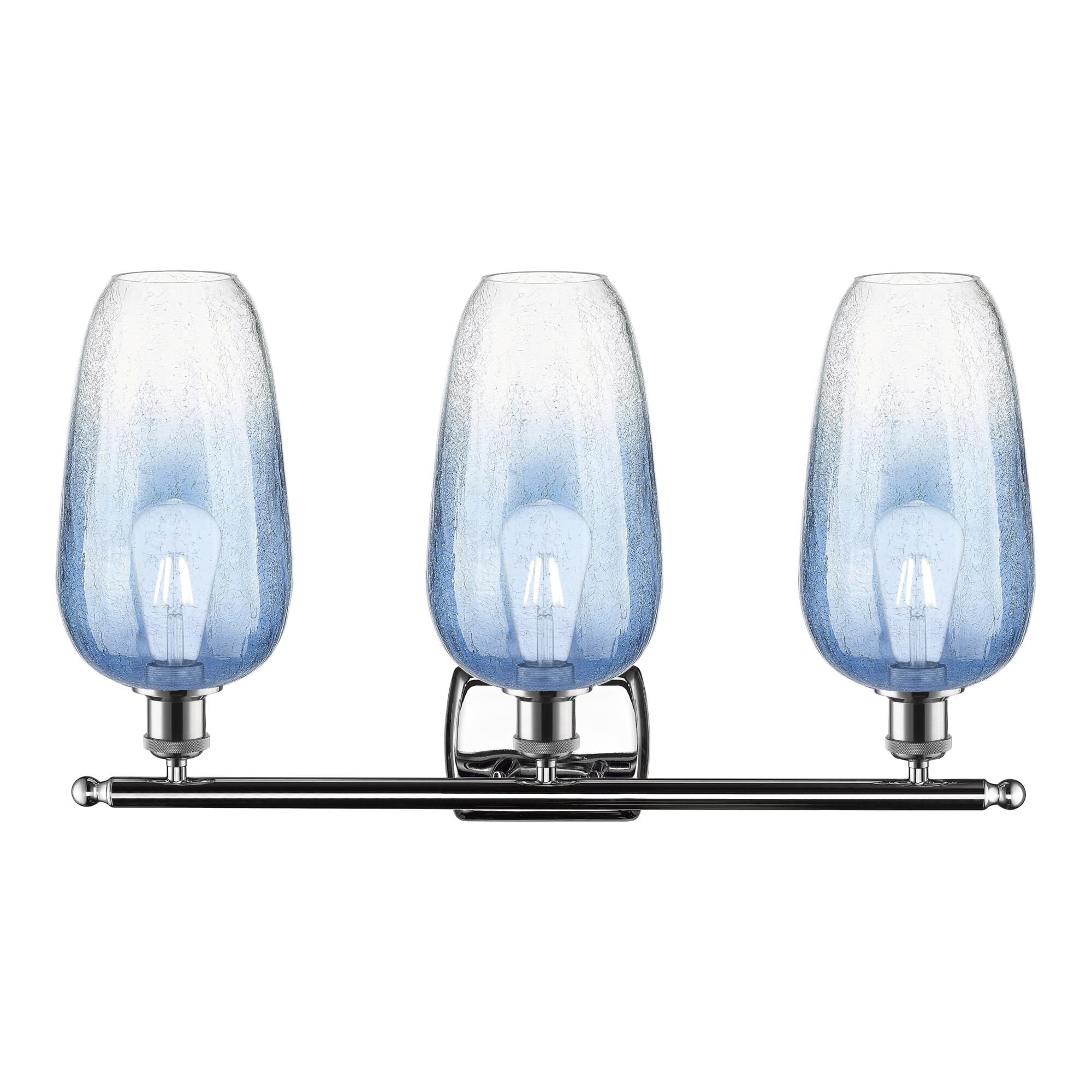 Shown in Polished Chrome finish and Sapphire Blue glass