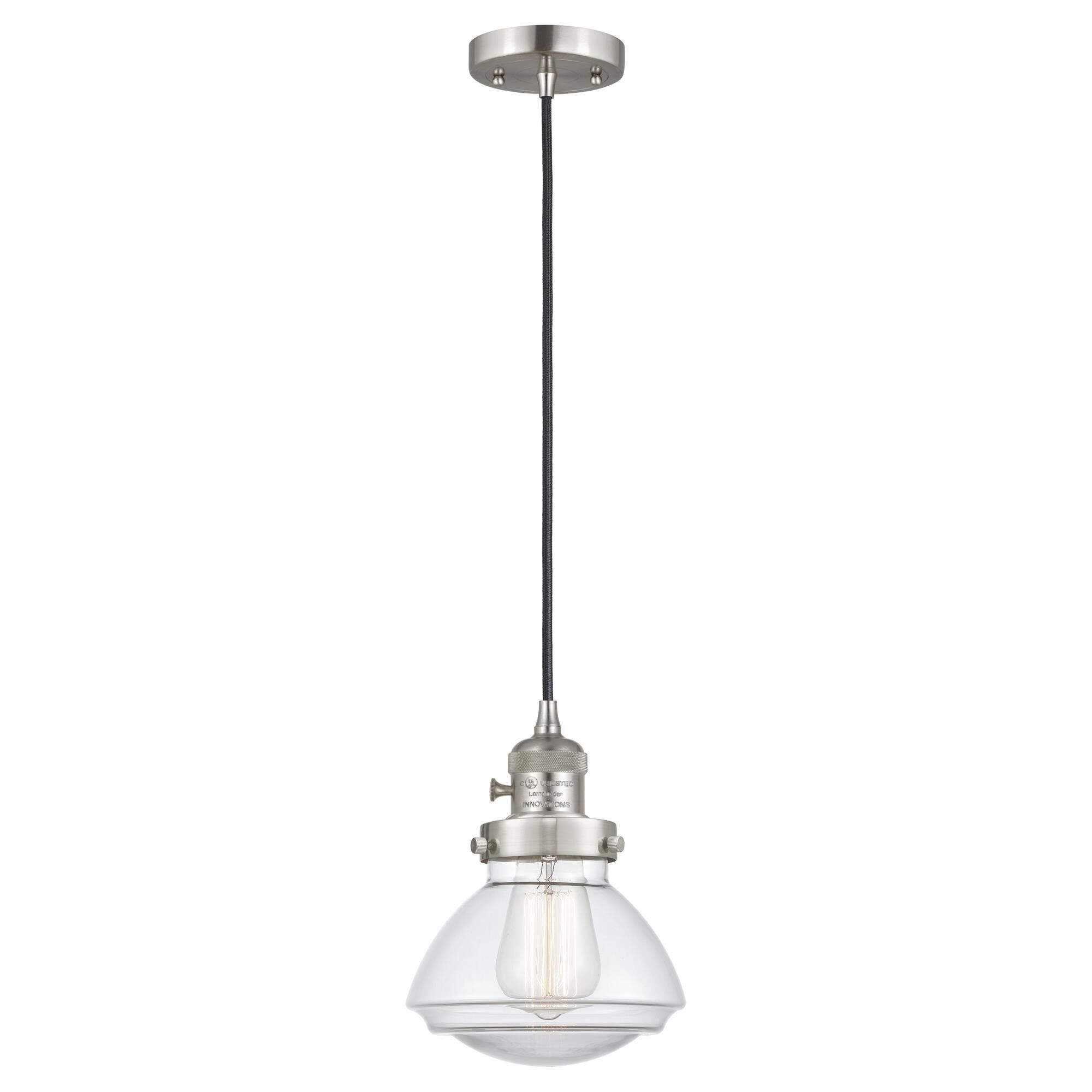 Shown in Brushed Satin Nickel finish and Clear glass