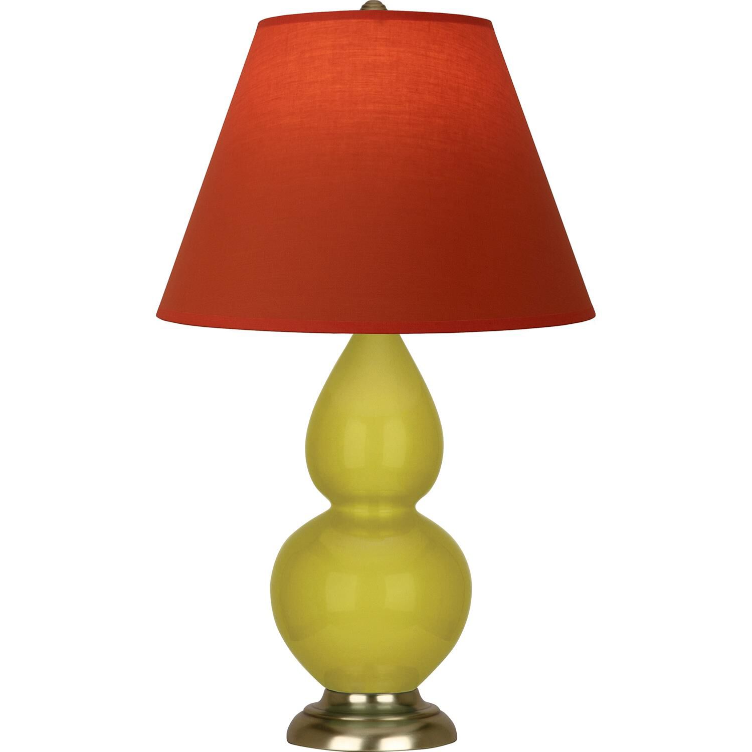 Shown in Citron finish and Tangerine and Taupe Lining shade and Antique Brass accent