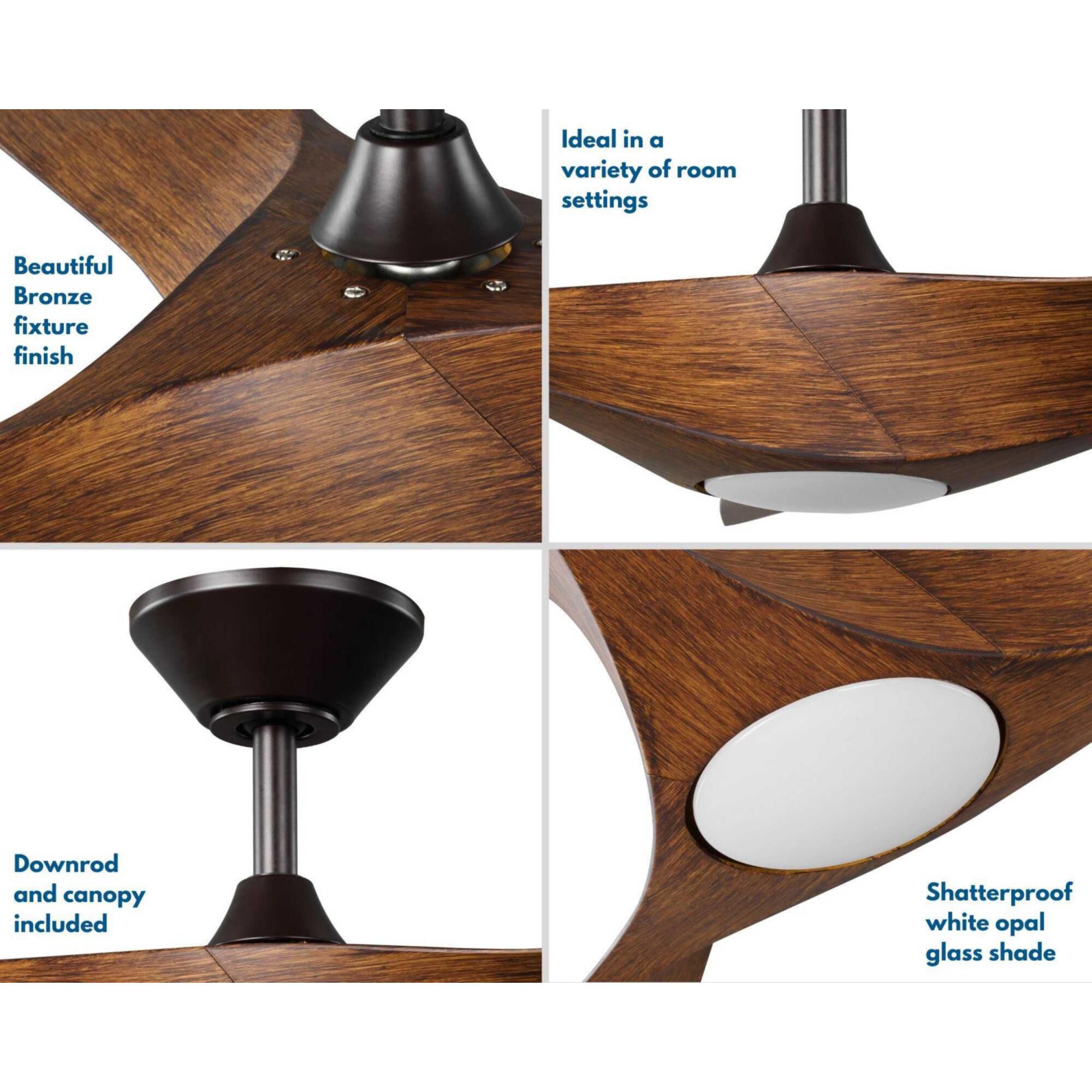 Shown in Koa Woodgrain finish and White glass