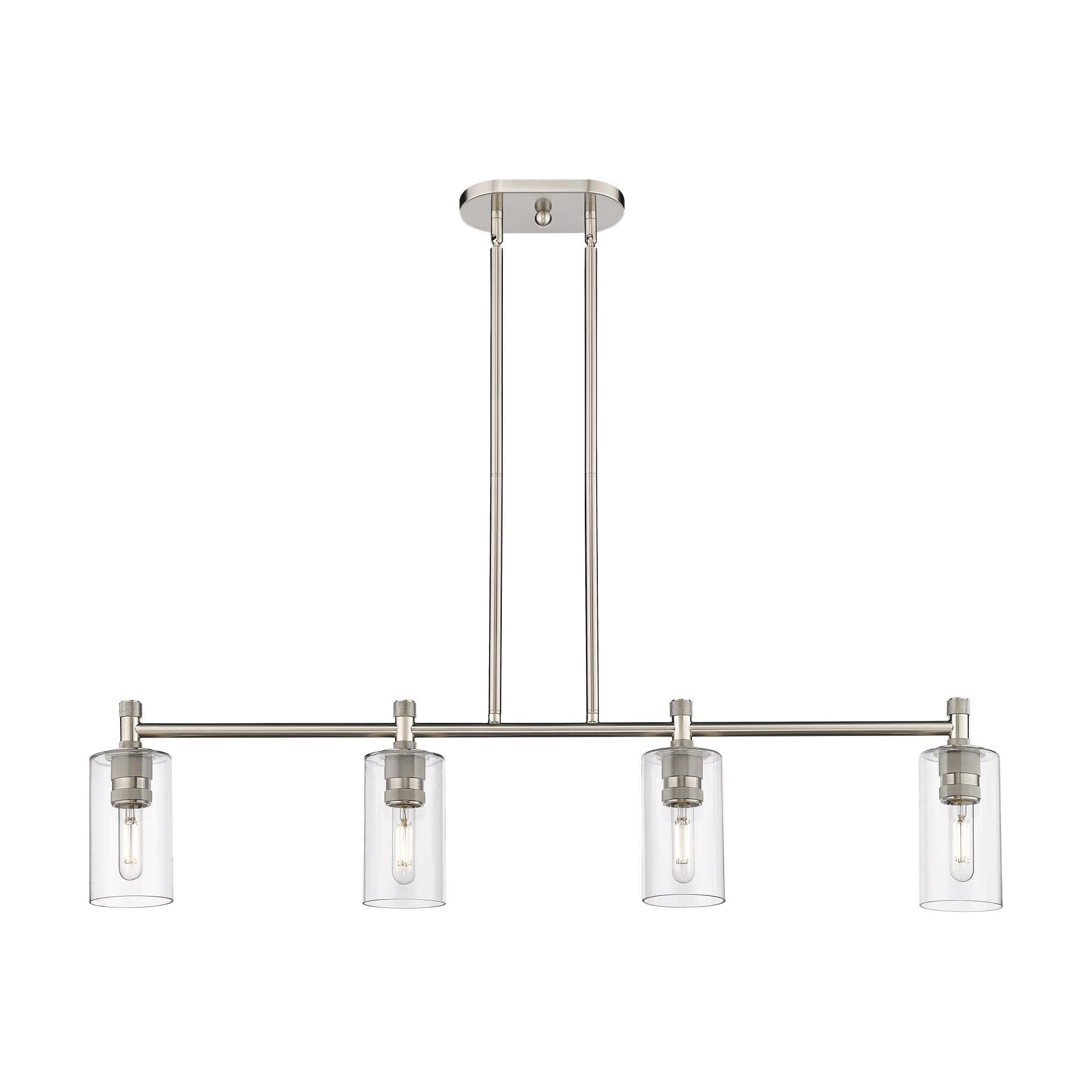 Shown in Satin Nickel finish and Clear glass and Clear Glass shade