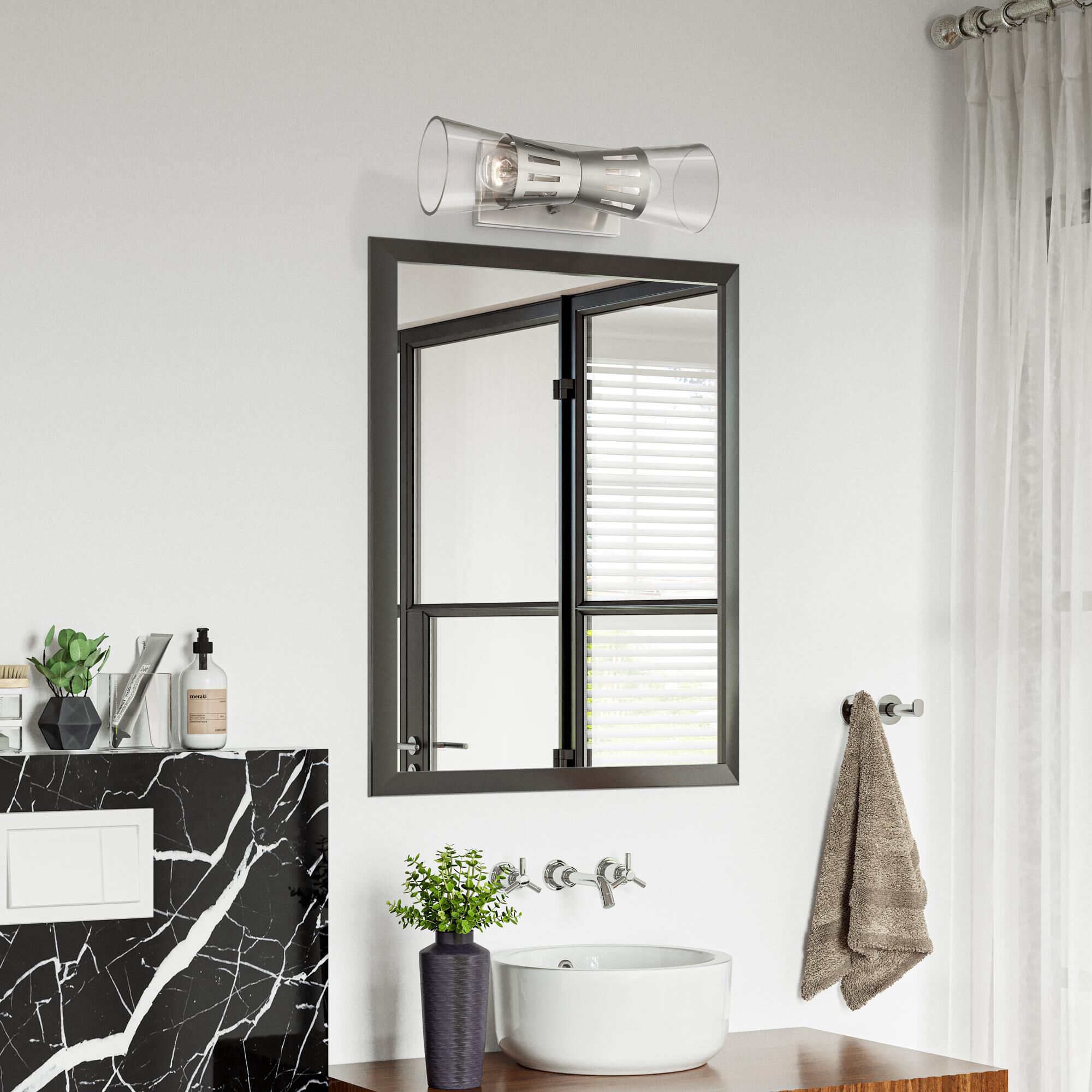 Shown in Brushed Nickel finish and Hand Blown Clear glass