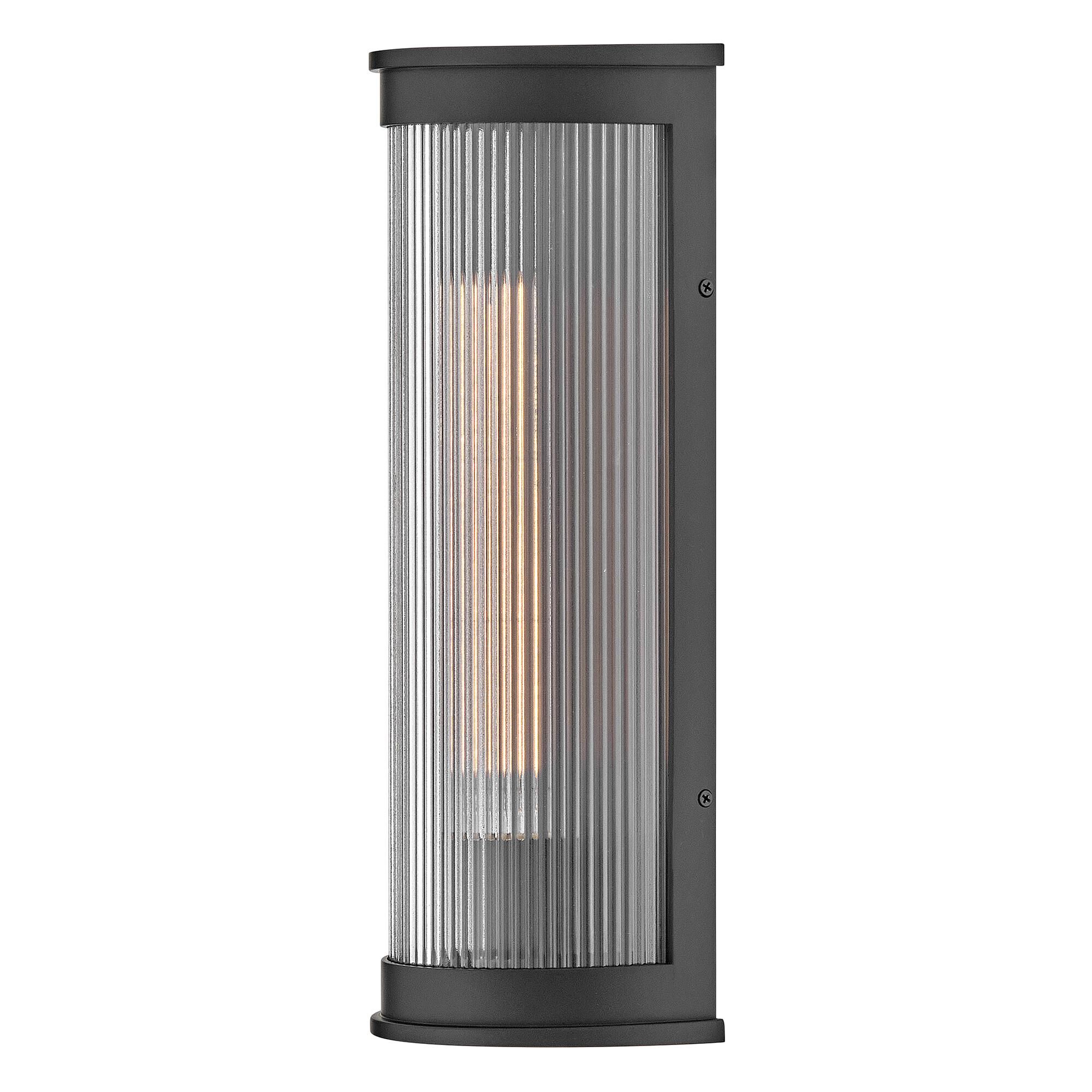 Shown in Black finish and Clear Ribbed glass