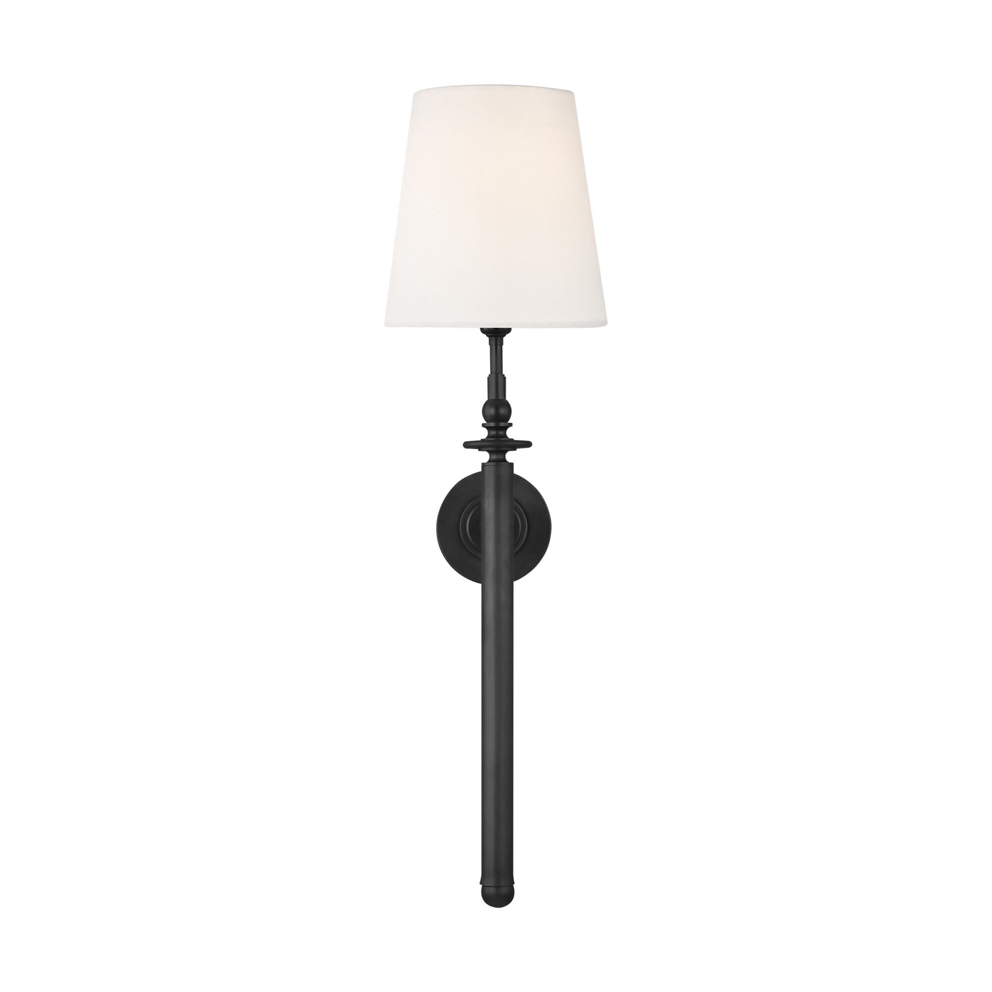 Shown in Aged Iron finish and White Linenfabric shade