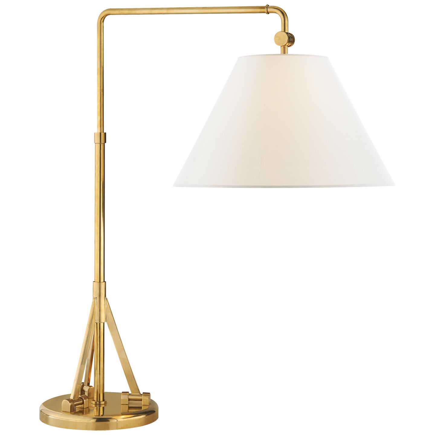 Shown in Natural Brass finish and Linen shade