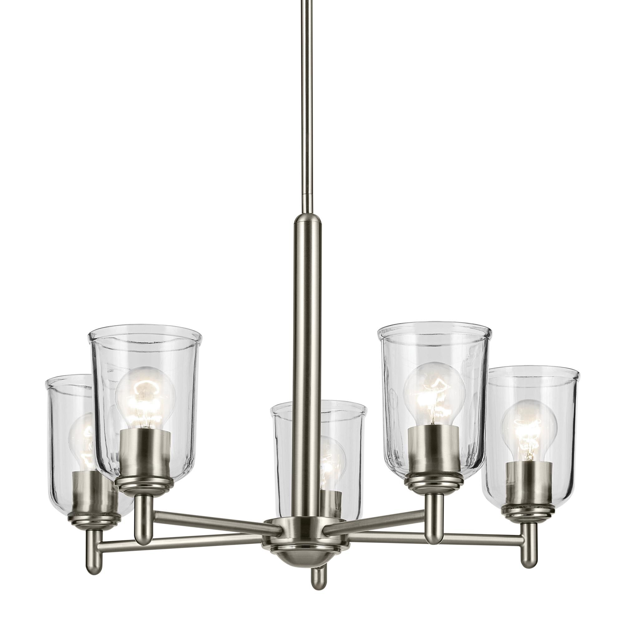 Shown in Brushed Nickel finish and Clear glass