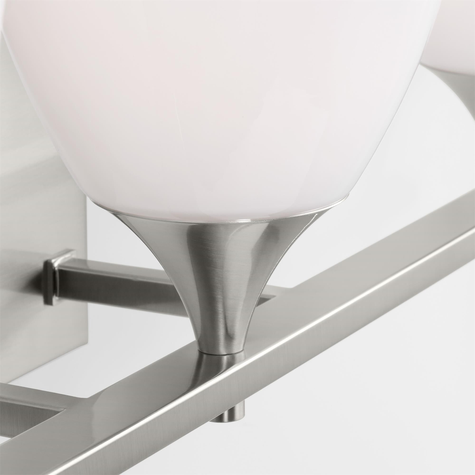 Shown in Brushed Steel finish and Milk glass