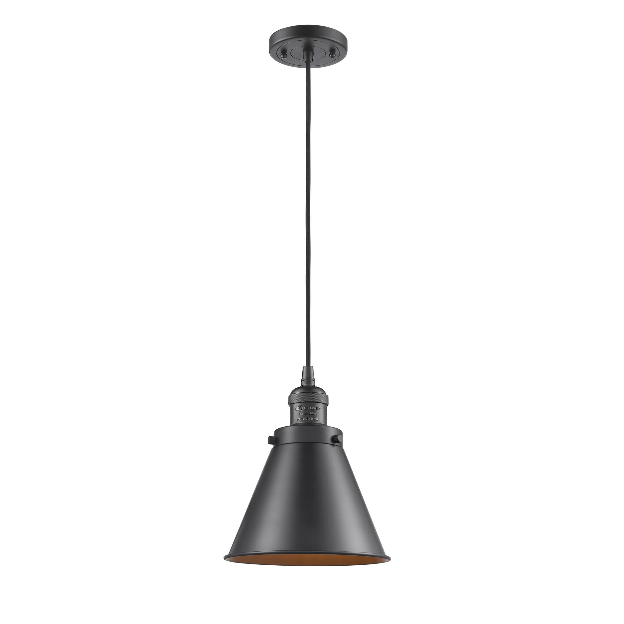Shown in Oil Rubbed Bronze finish and Metal - Oil Rubbed Bronze - Cone shade and Black Textured Cord accent