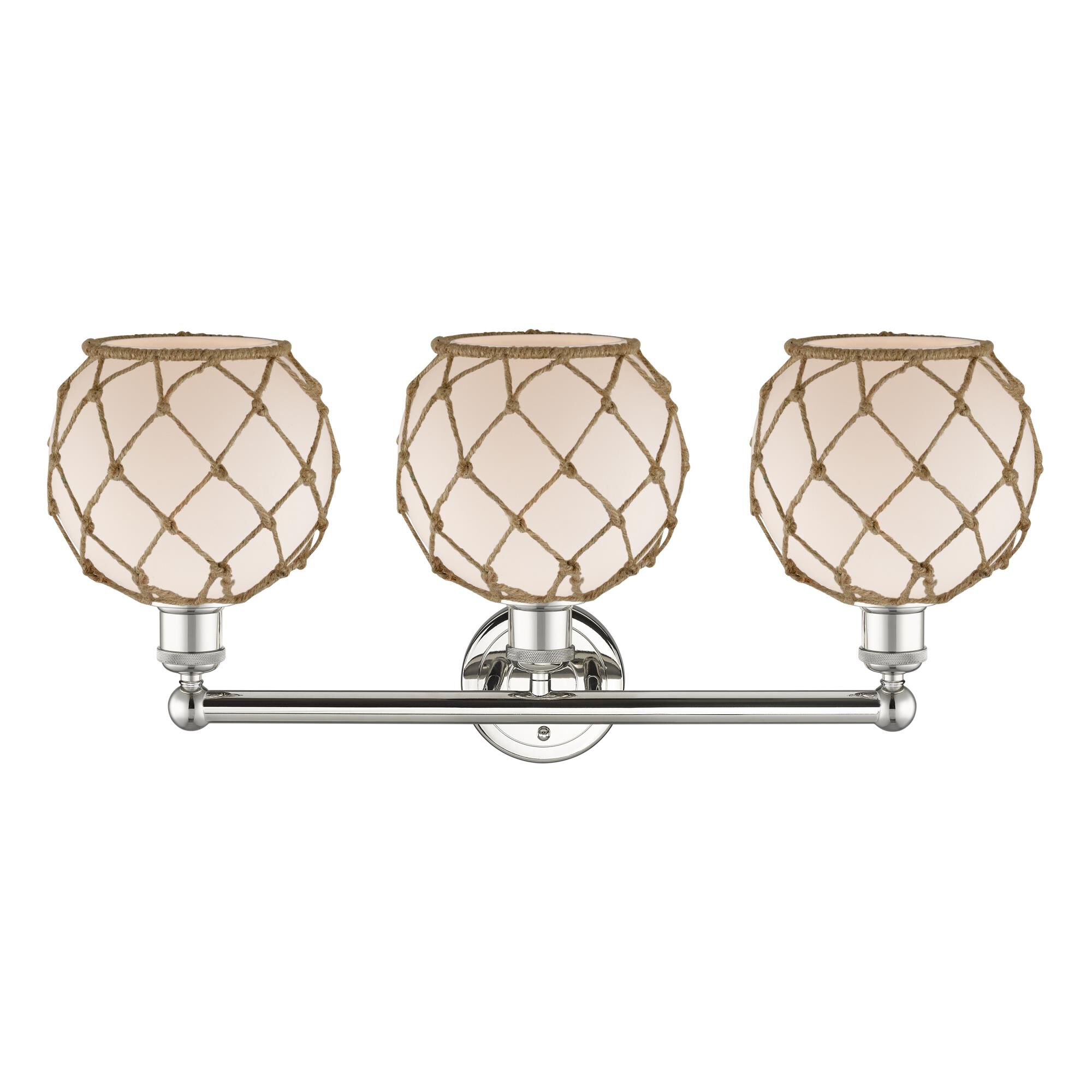 Shown in Polished Nickel finish and White with Brown Rope glass
