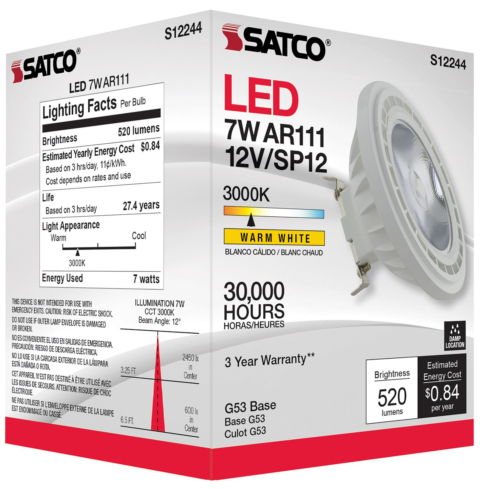 7 Watt 3000K AR111 LED Light Bulb by Satco
