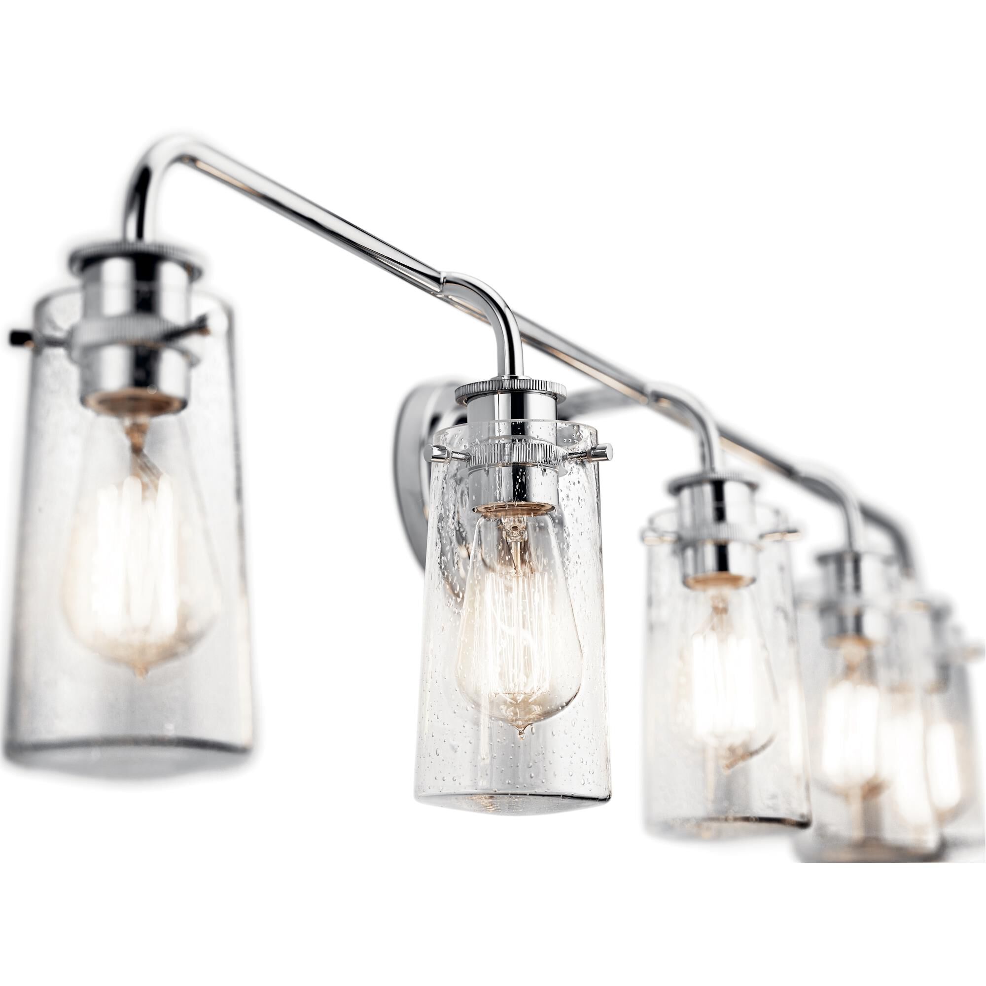 Shown in Chrome finish and Clear Seeded glass