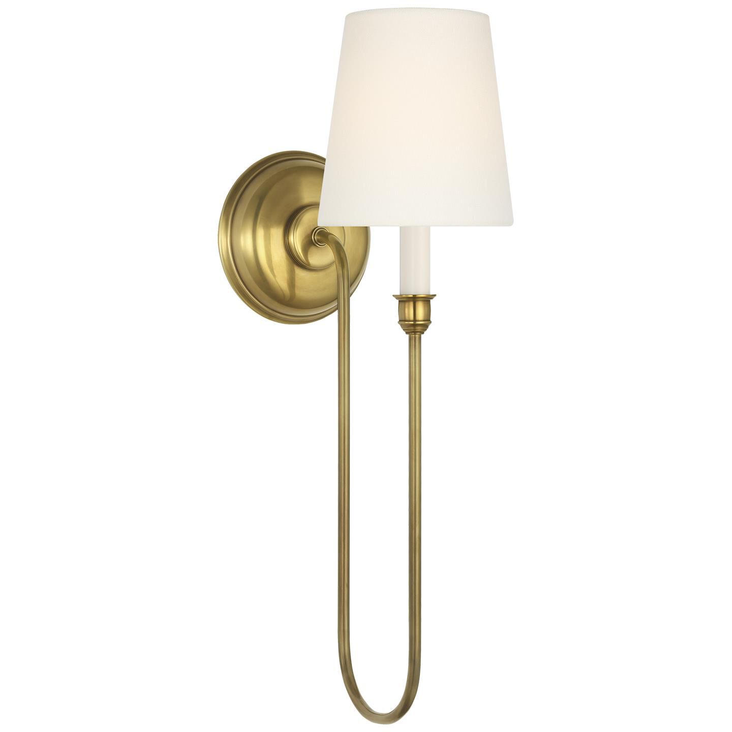 Shown in Hand-Rubbed Antique Brass finish and Linen shade