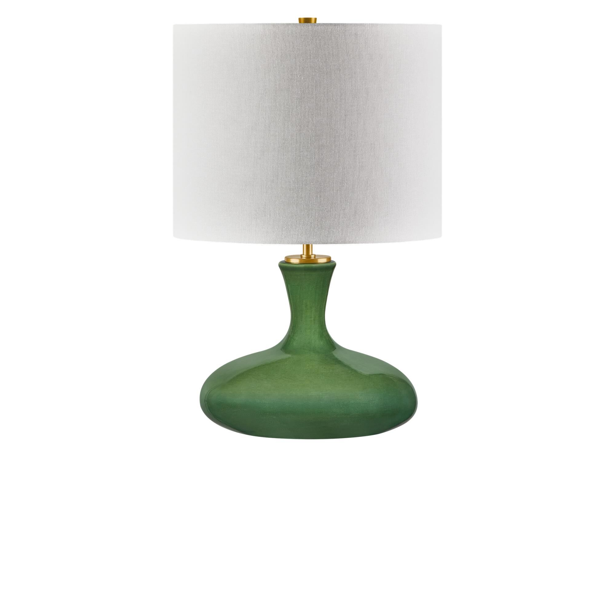 Shown in Green finish and White Linen Fabric shade