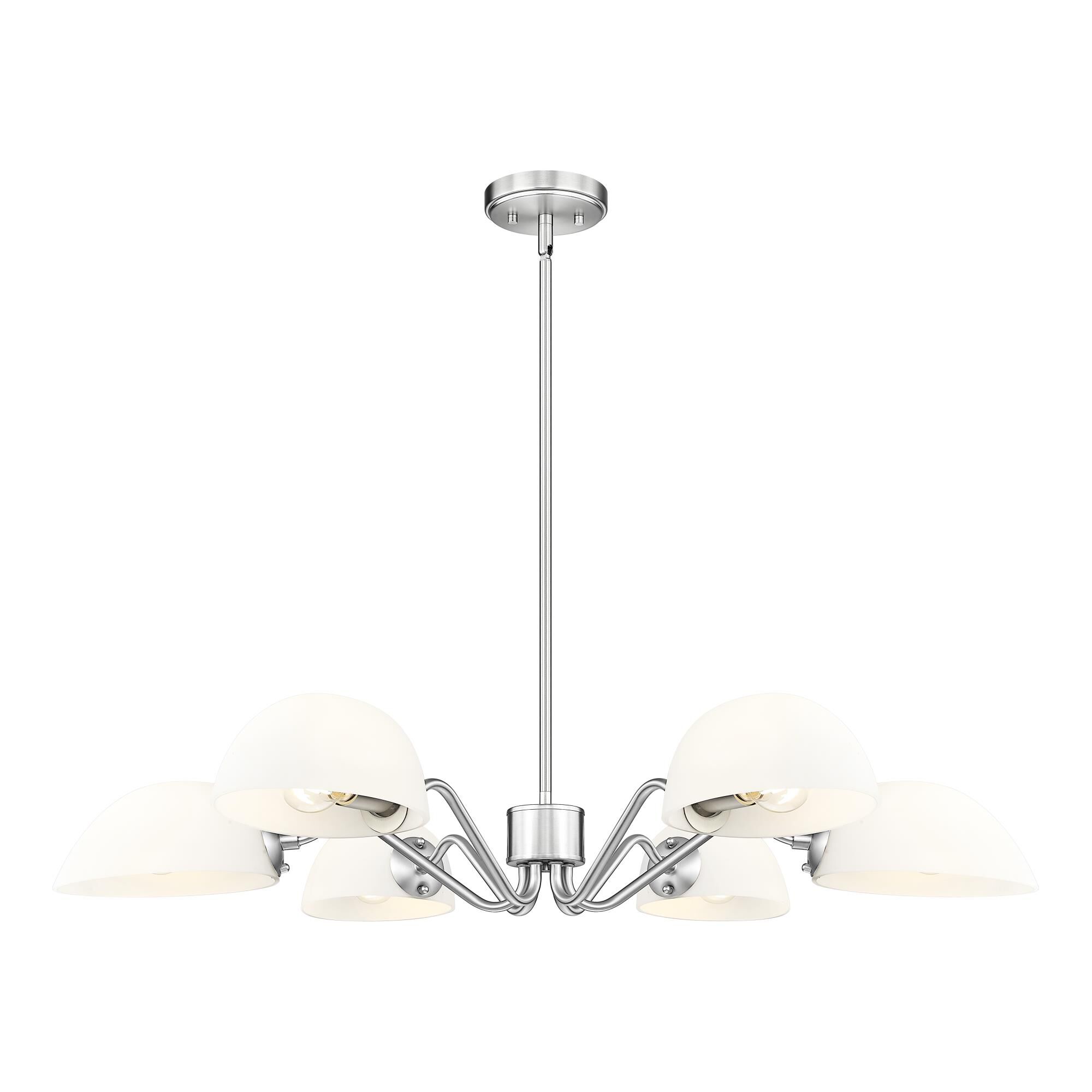 Shown in Brushed Nickel finish and White glass