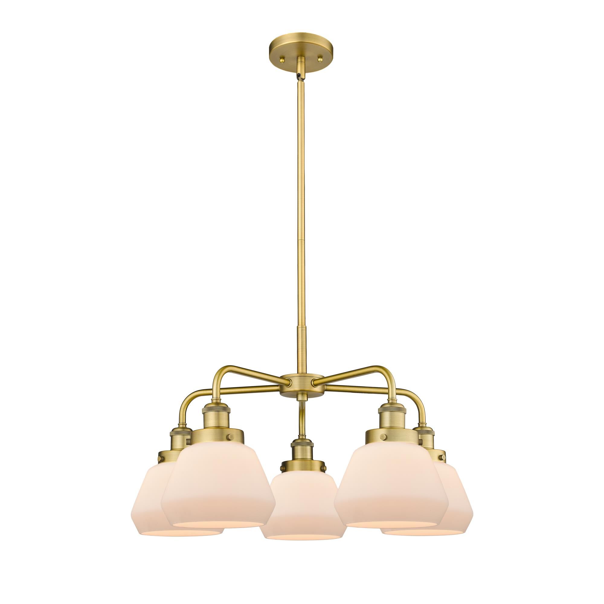 Shown in Brushed Brass finish and Matte White glass