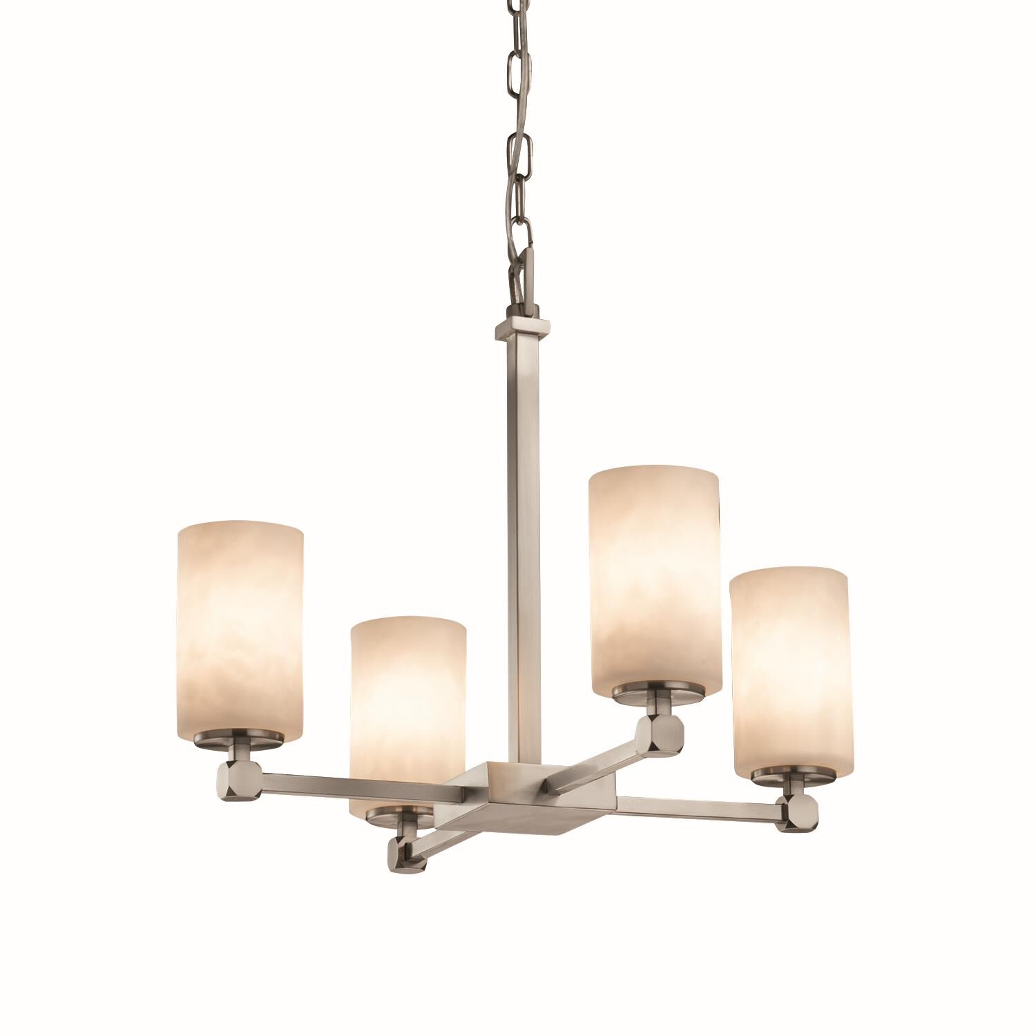 Shown in Brushed Nickel finish and Clouds Resin glass and Clouds Resin shade and Cylinder with Flat Rim accent