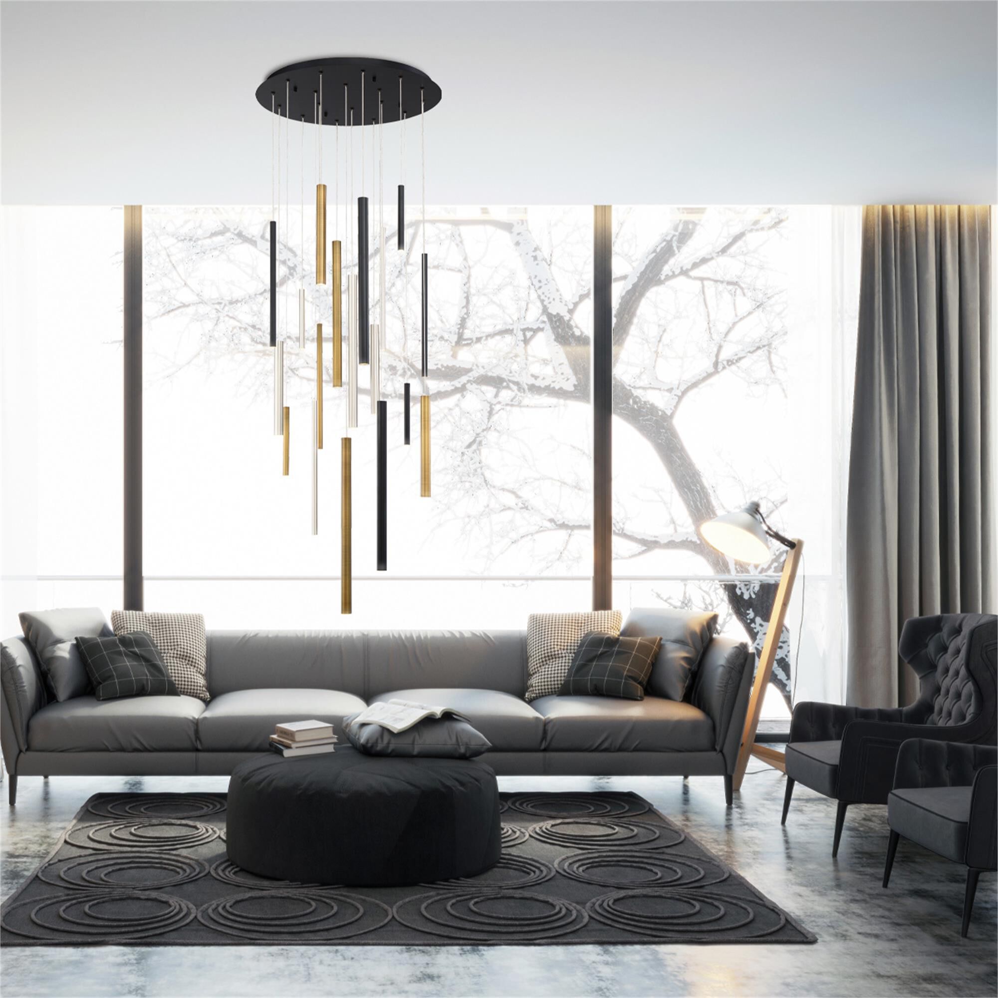 Shown in Black/Sn/Antique Brass finish and Frosted Acrylic shade and Acrylic accent