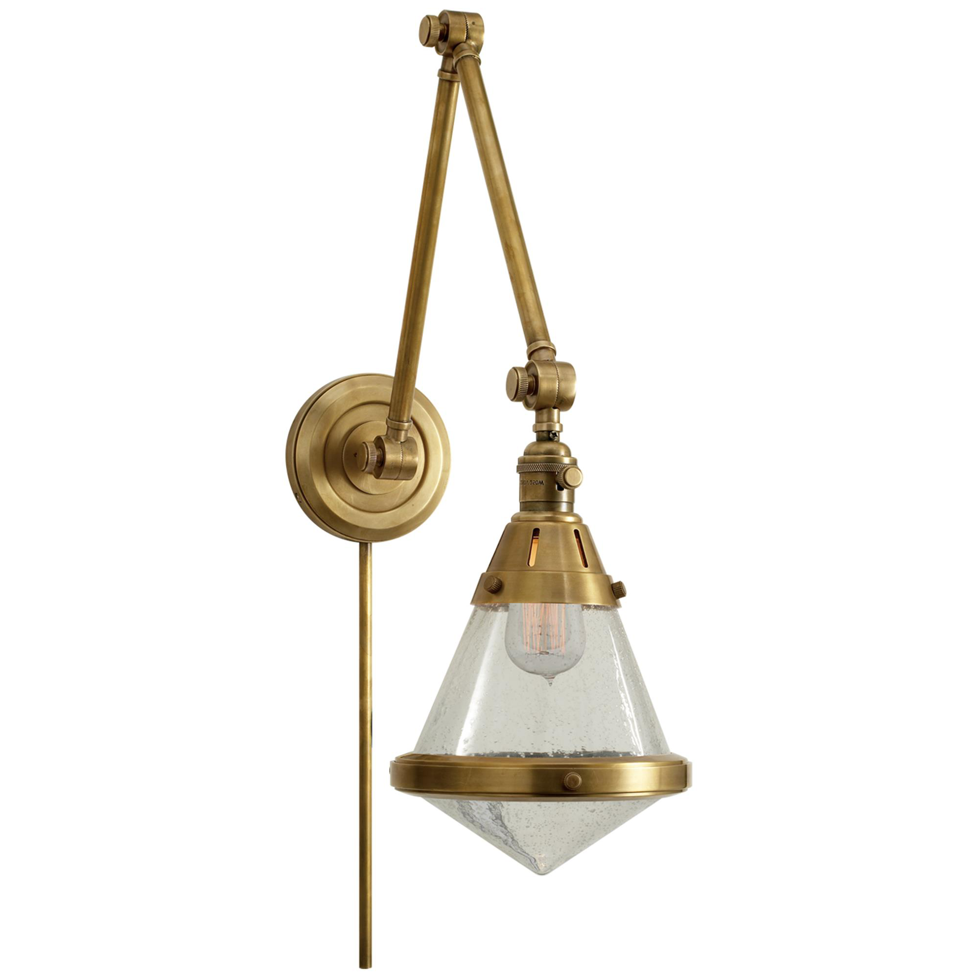 Shown in Hand-Rubbed Antique Brass finish and Seeded glass