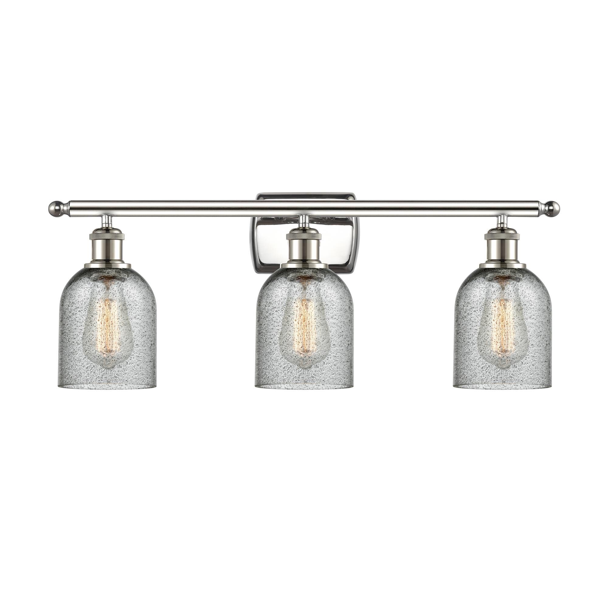 Shown in Polished Nickel finish and Bell glass and Glass shade and Polished Chrome accent