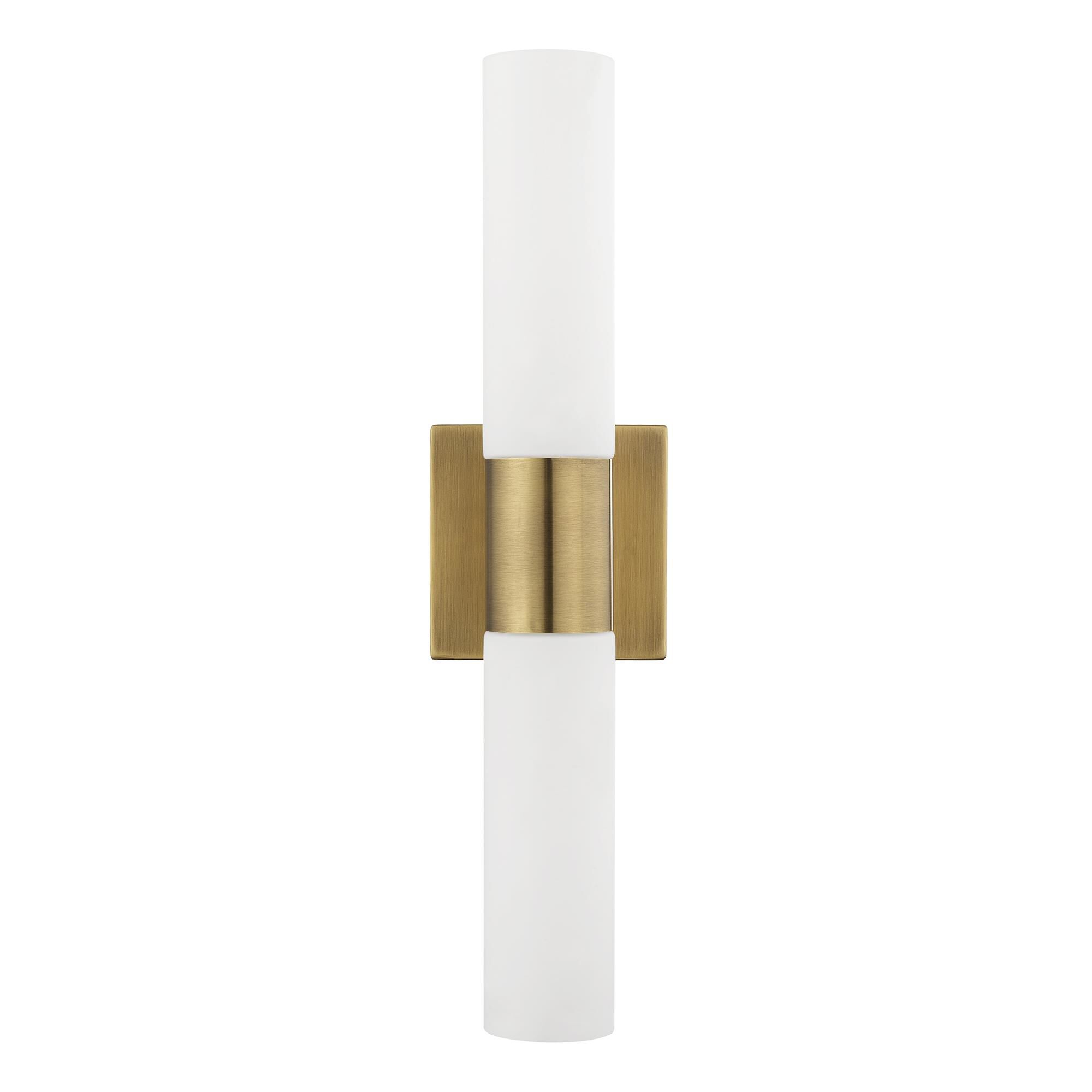 Shown in Antique Brass finish and Hand Blown Satin Opal White Twist Lock glass