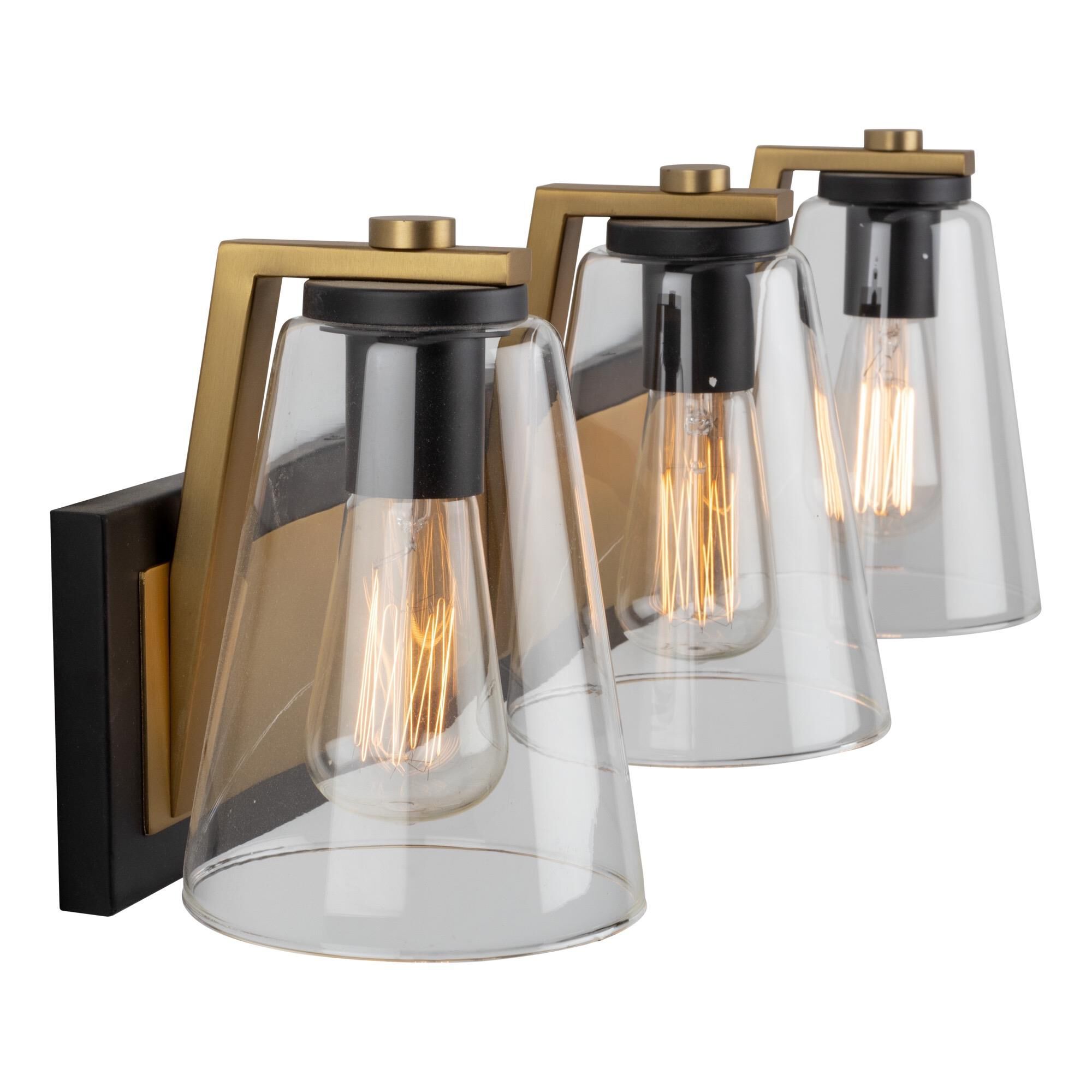 Shown in Black & Brass finish and Glass shade