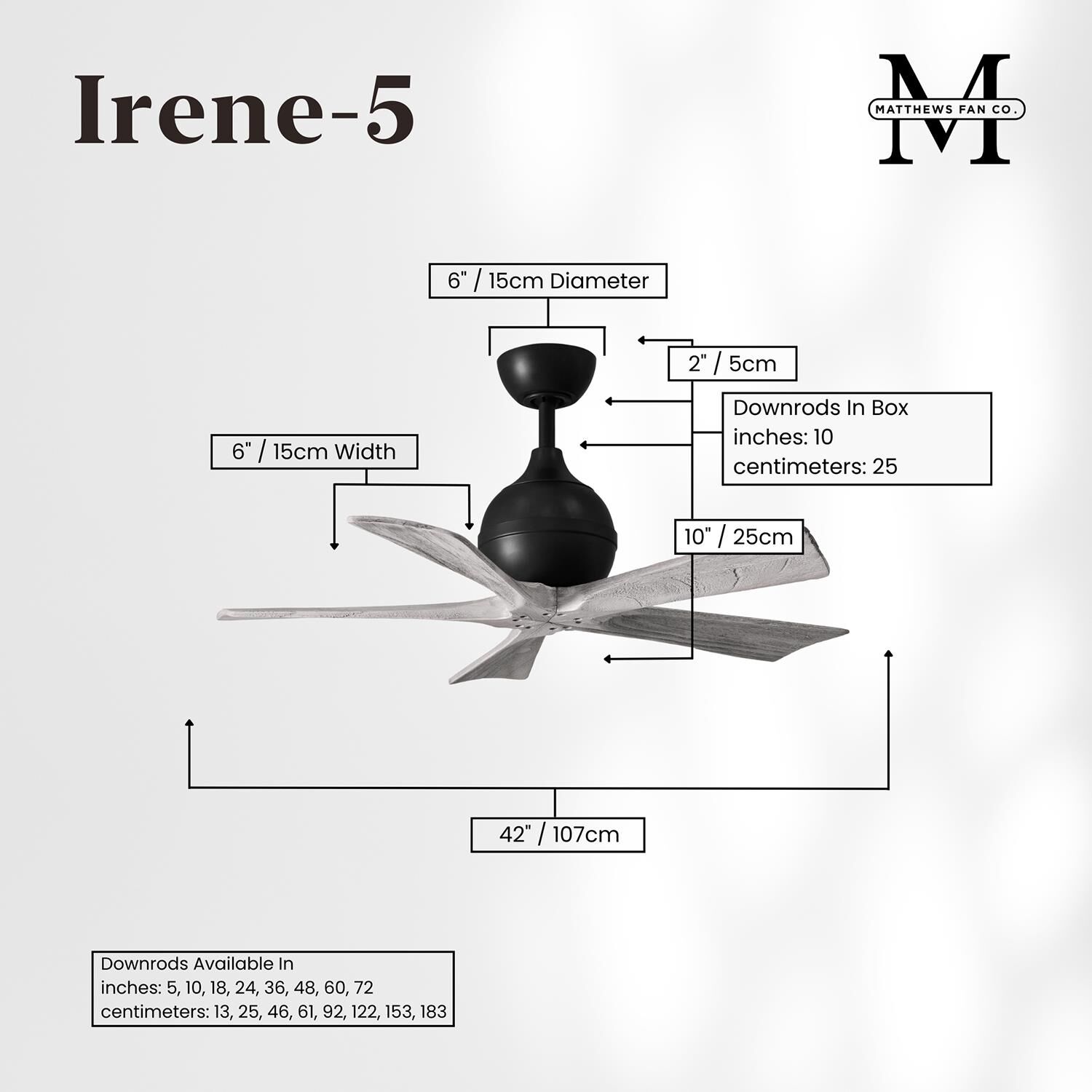 Irene 42 Inch 5 Blade Ceiling Fan by Matthews Fan Company