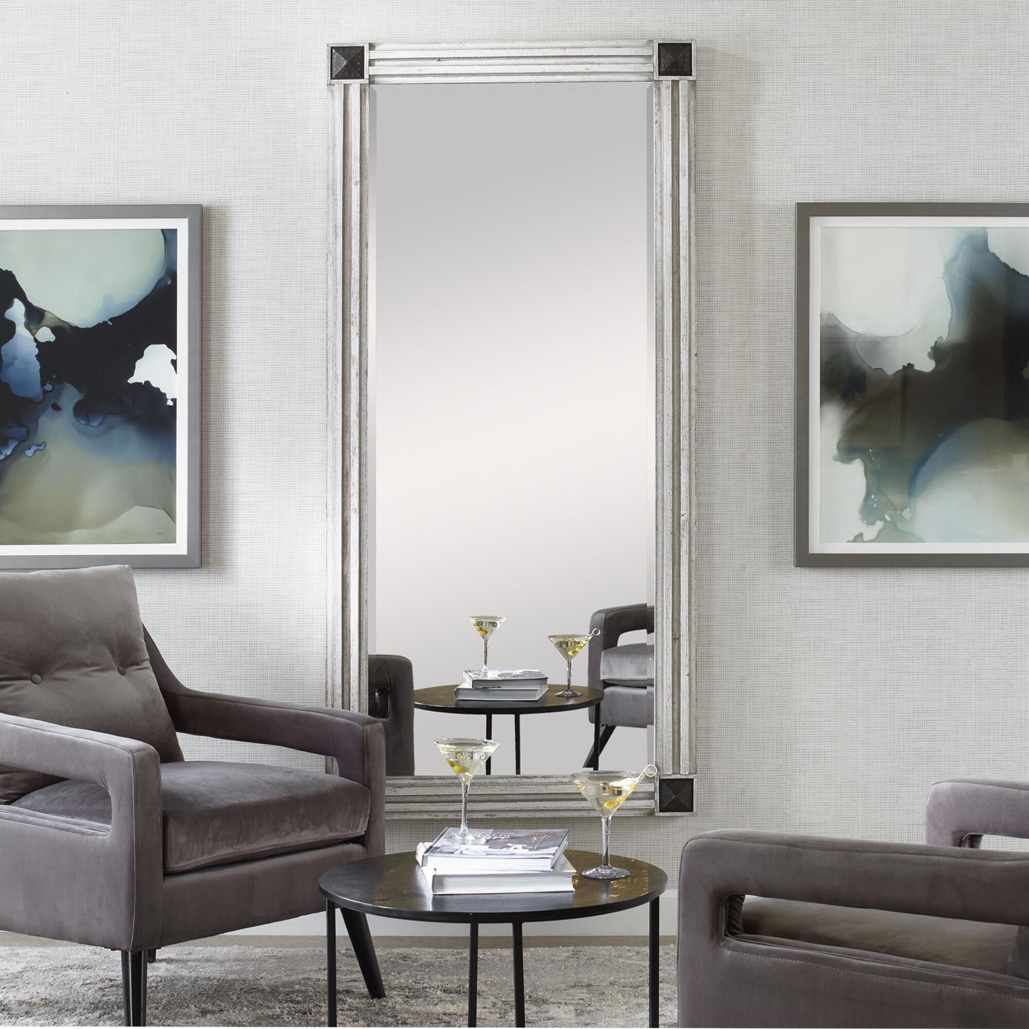 Shown in This Oversized Mirror Exudes A Stately Feel With Rustic Character. The Frame Is Crafted From Solid F finish