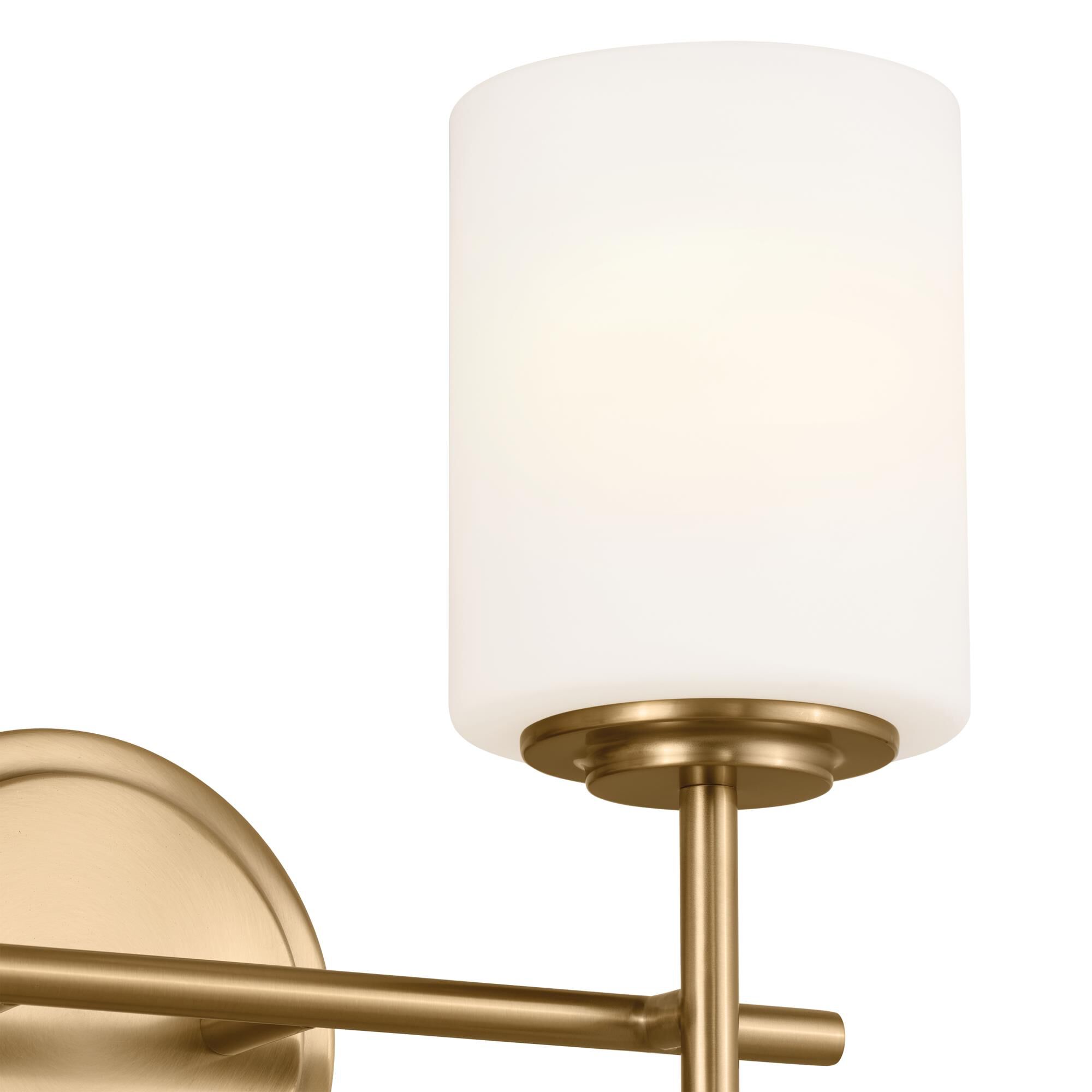 Shown in Brushed Natural Brass finish and Satin Etched Cased Opal glass