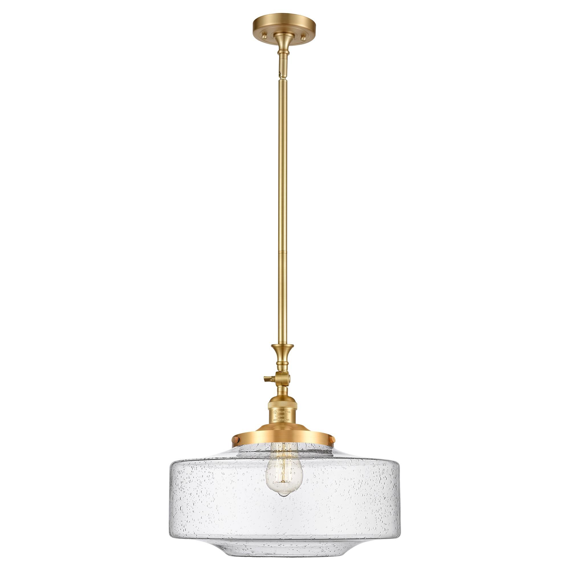 Shown in Satin Gold finish and Seedy Large Bridgeton glass
