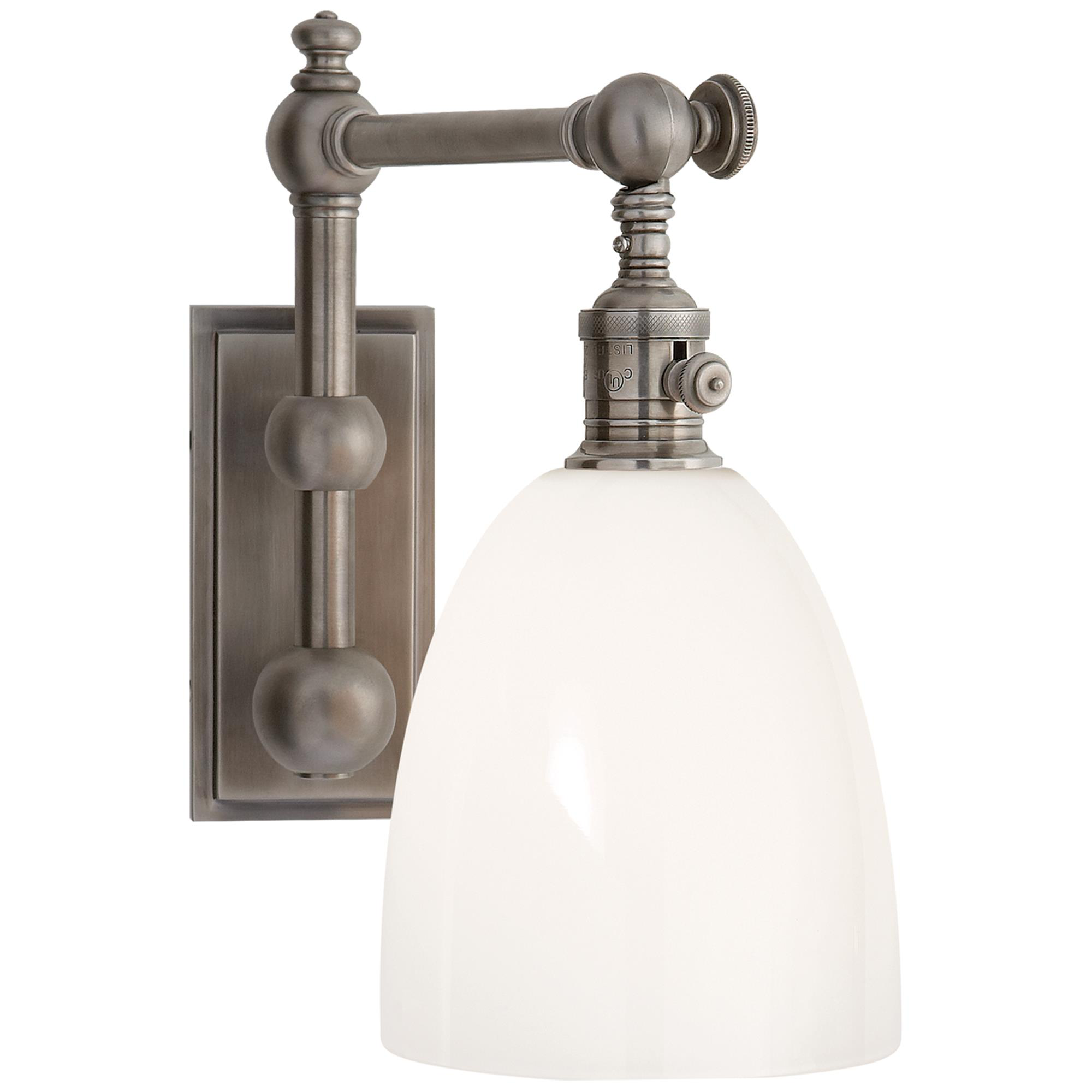 Shown in Antique Nickel finish and White glass