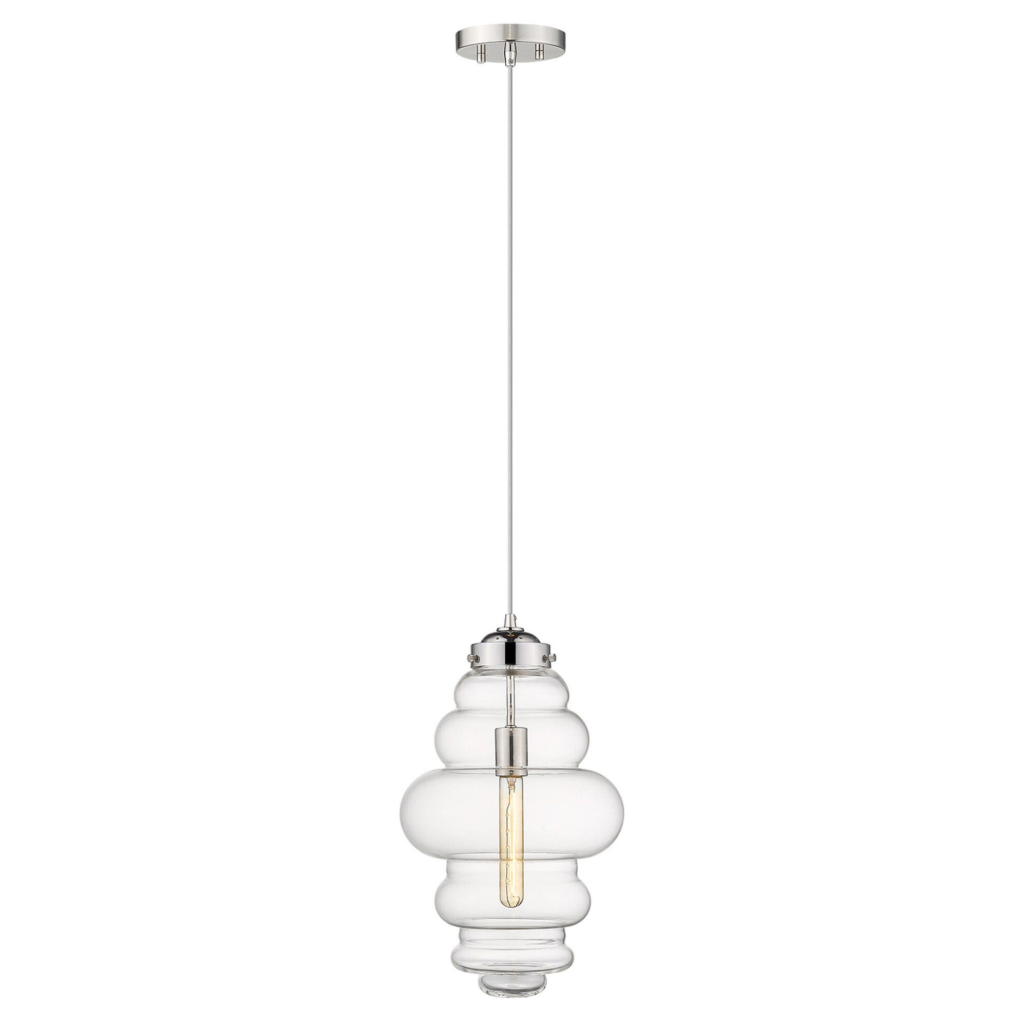 Shown in Polished Nickel finish and Clear glass and Clear, Abstract Shaped Glass Globes shade