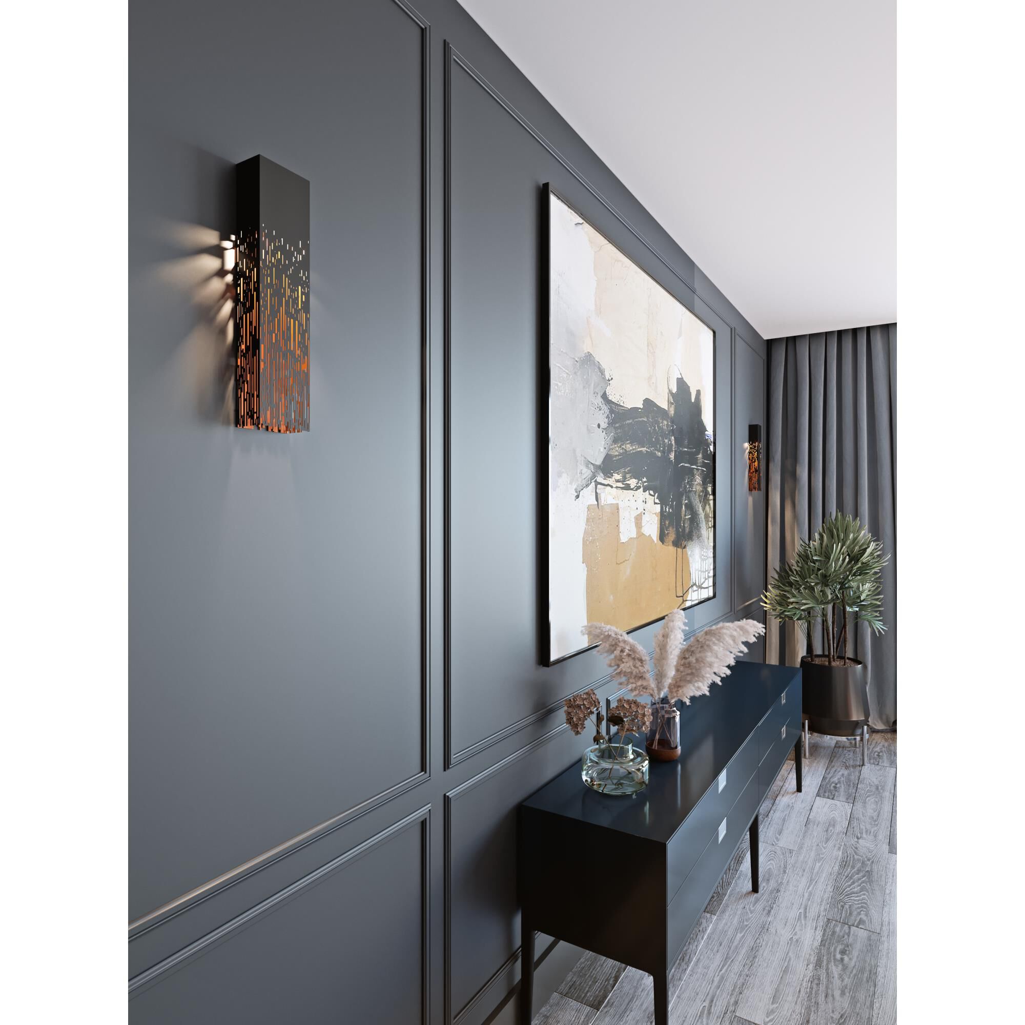 Shown in Black finish and Black Steel shade