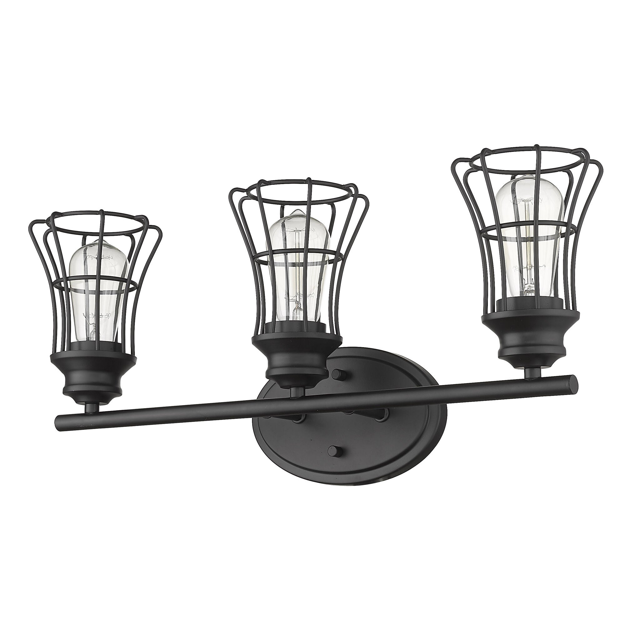 Shown in Matte Black finish and Matte Black glass and Matte Black, Geometric Metal Cage s shade